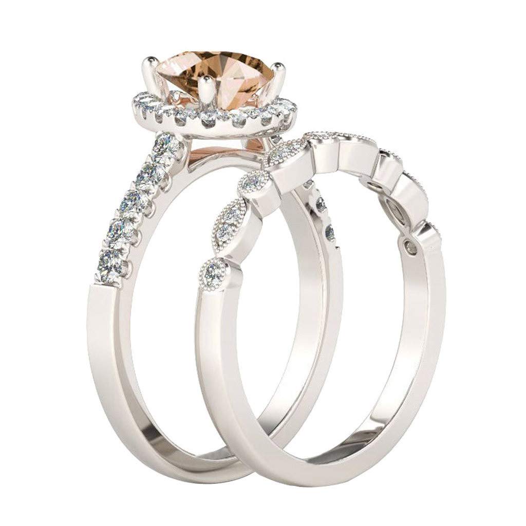 Roumin 2 in 1 Fashion Women's Ochre Creative Stackable Ring Set - Engagement, Wedding & Anniversary Jewelry (Coffee, Size 9) - Perfect for Romantic Dates, Proposals & Special Occasions