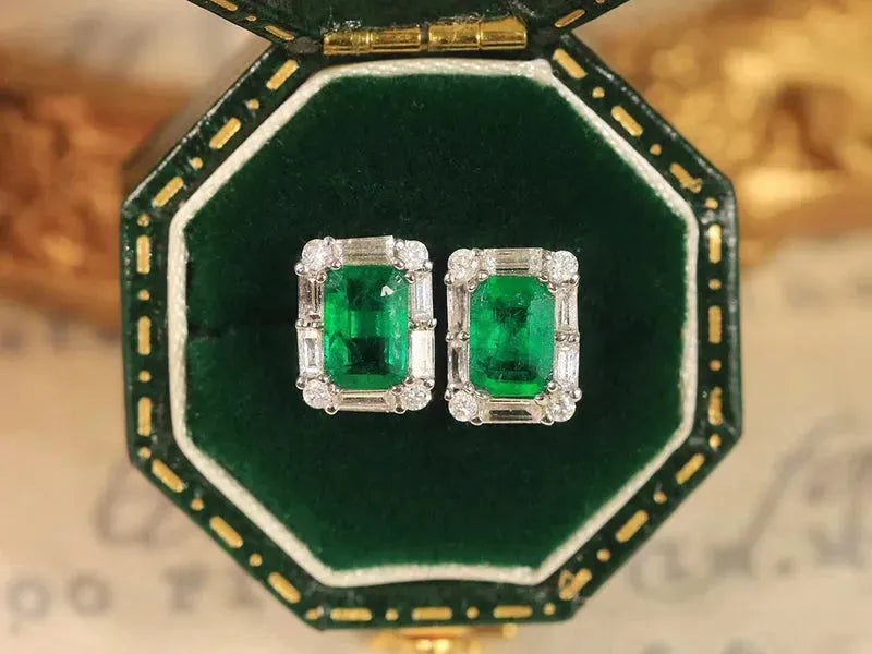 18K White Gold Earrings with Real Natural Emerald Gemstones - Luxury Diamond Jewelry for Women - Perfect for Weddings, Parties & Special Occasions