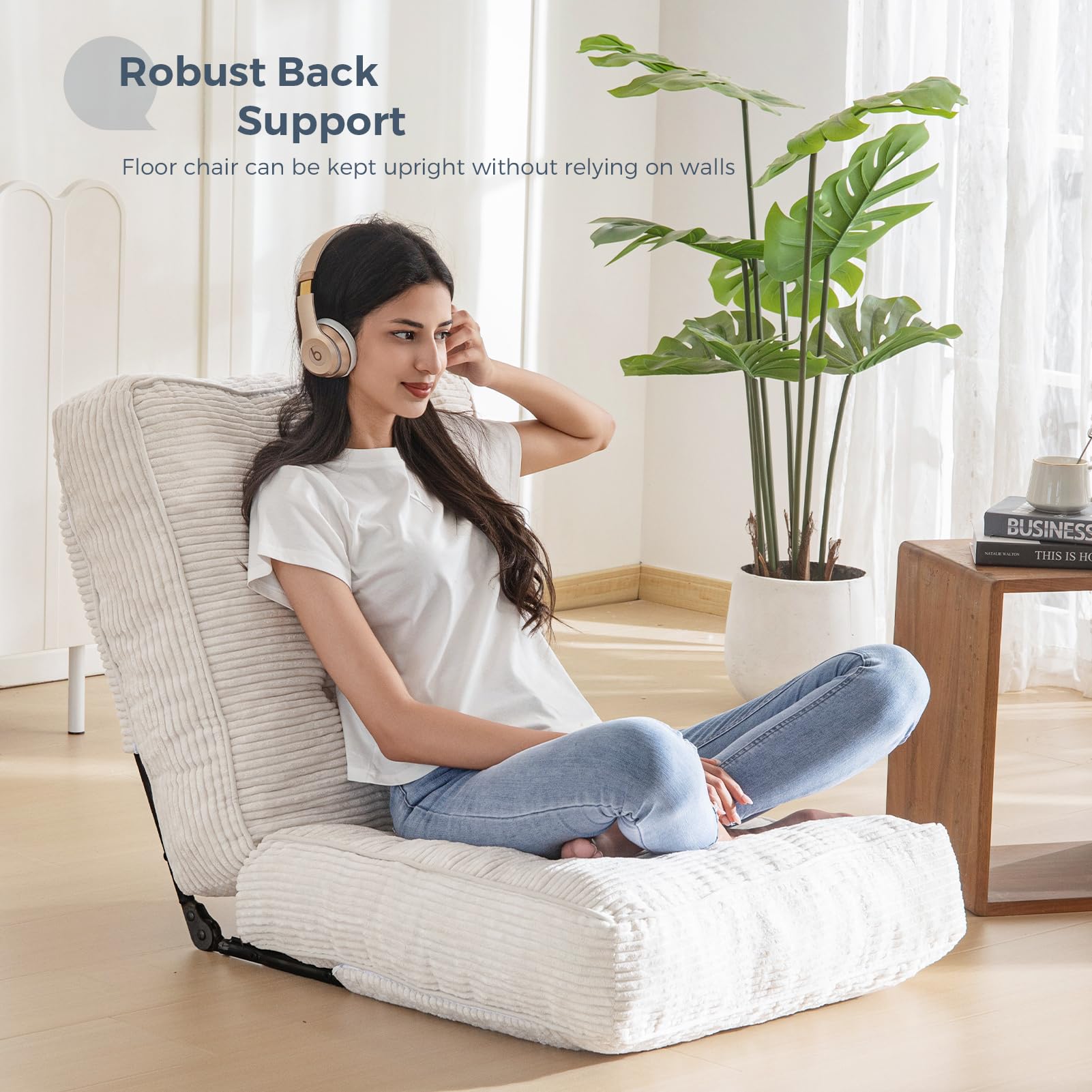 MAXYOYO Adjustable Floor Chair with Lumbar Support - Ergonomic Gaming & Meditation Seat for Adults - Beige - Perfect for Gaming, Yoga, Reading & Relaxing at Home