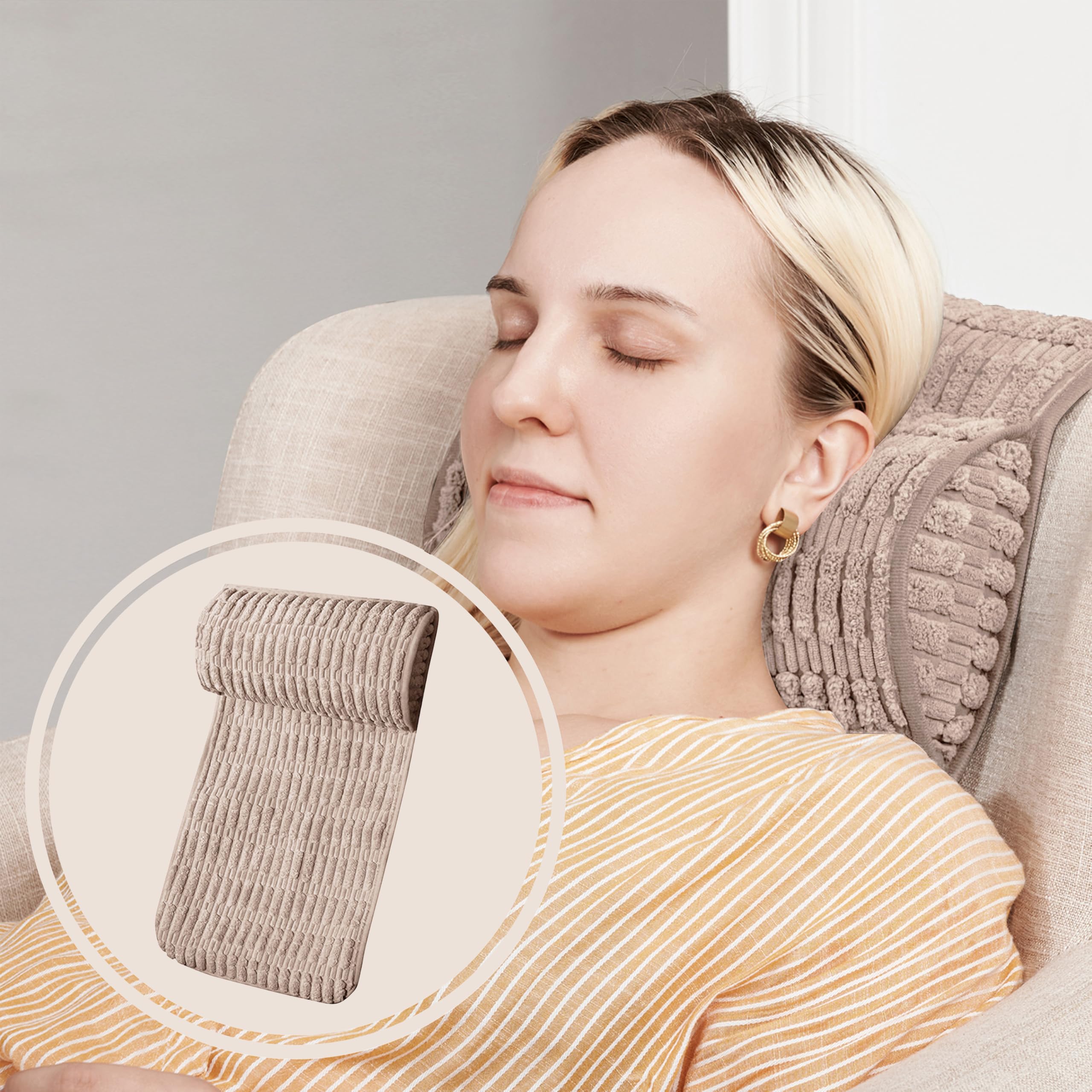 WdFour 4-in-1 Memory Foam Headrest Pillow - Neck Support Cushion for Back & Foot Comfort - Perfect for Sofas, Recliners, Office Chairs & Massage Chairs (Khaki, 13