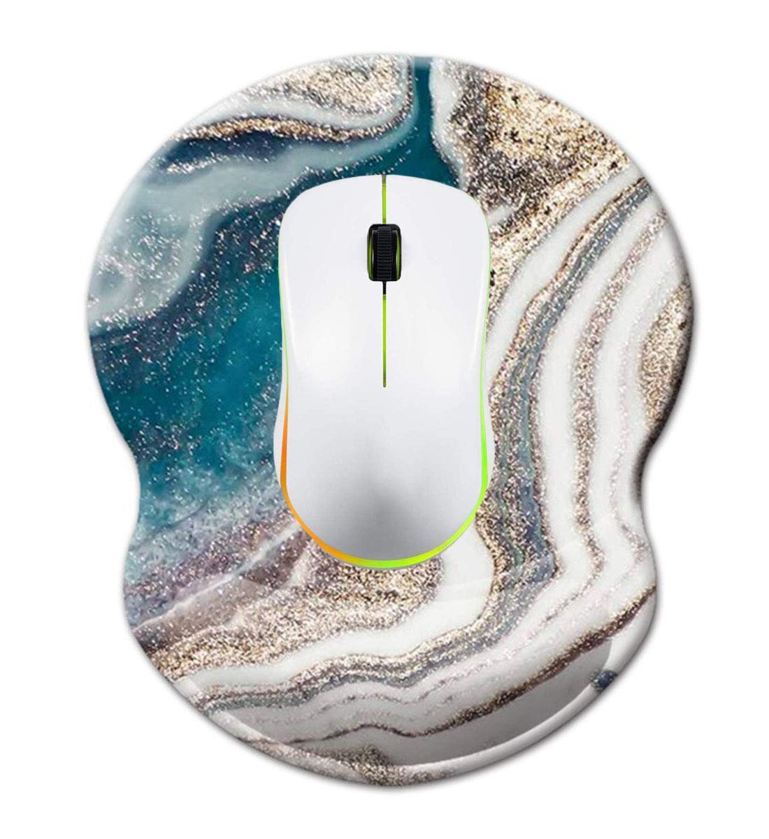 Ergonomic Mouse Pad with Wrist Support - Non-Slip Desk Mat for Office, Computer, Laptop & Mac - Durable Comfortable Lightweight Mousepad (Green Golden Marble) - Perfect for Long Work Hours & Gaming Sessions