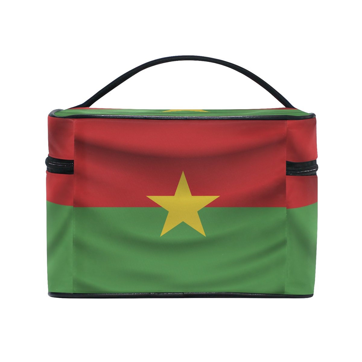 Burkina Faso Flag Design Travel Makeup Bag - Waterproof Cosmetic Organizer with Multiple Pockets for Toiletries | Perfect for Vacation, Gym & Daily Use