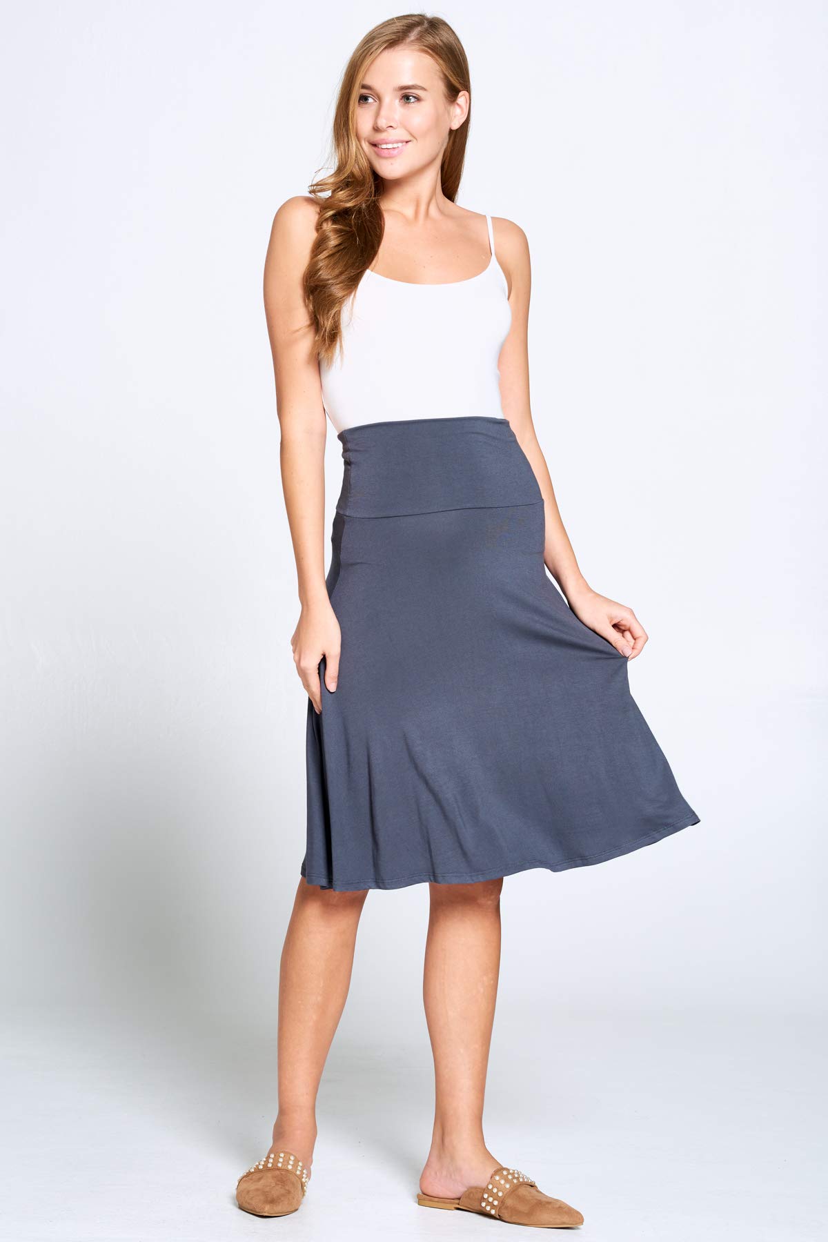 Popana Women's Casual Knee-Length A-Line Stretch Midi Skirt - Plus Size - Made in USA - Perfect for Work, Office & Everyday Wear