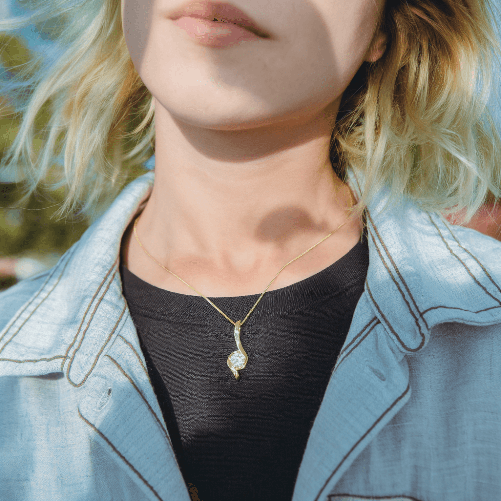 Grace Premium Moissanite Pendant Necklace - 14K Gold Plated Elegant Jewelry for Women, Perfect for Weddings, Anniversaries & Special Occasions