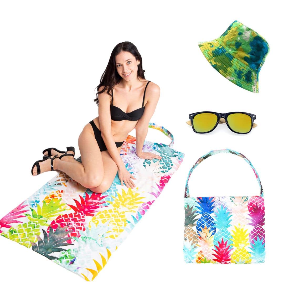 Empire Cove Women's 3-Piece Beach Gift Set - Soft Beach Towel, Stylish Tote Bag & UV Protection Bucket Hat with Sunglasses | Perfect for Summer Vacations, Pool Parties & Beach Getaways