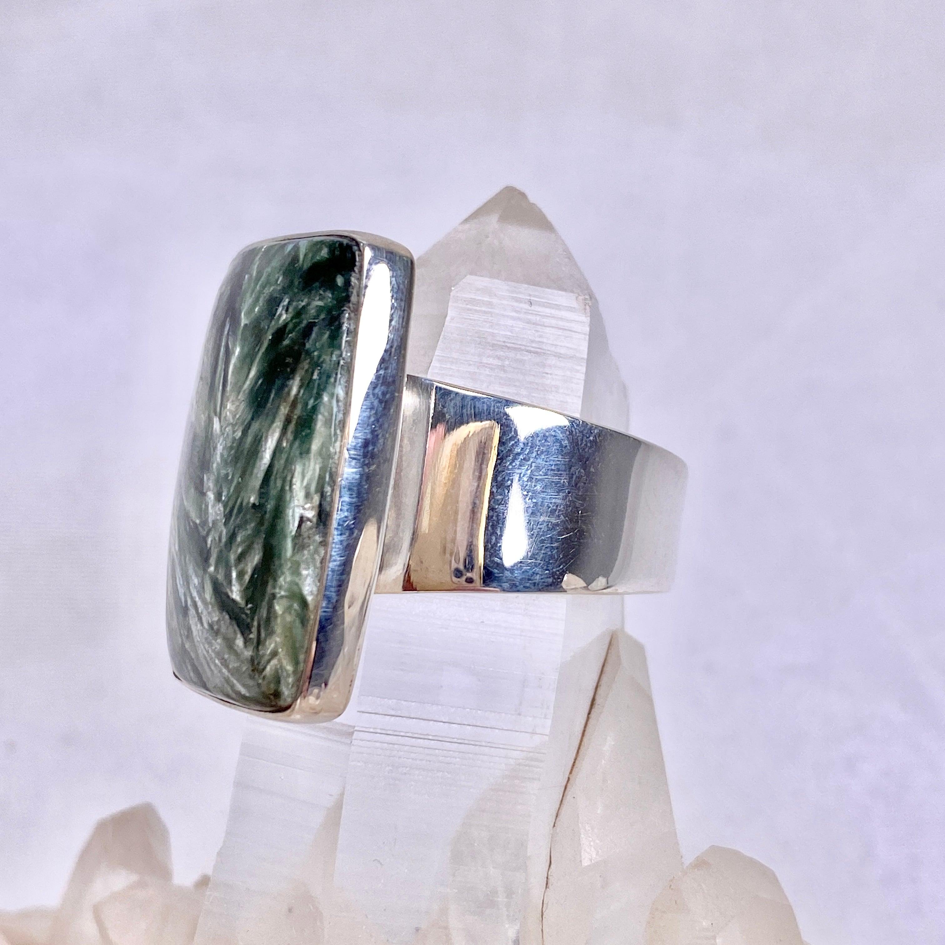 Seraphinite Rectangular Ring Size 12 KRGJ2828 – Elegant Green Gemstone Jewelry for Women, Perfect for Weddings, Parties & Special Occasions