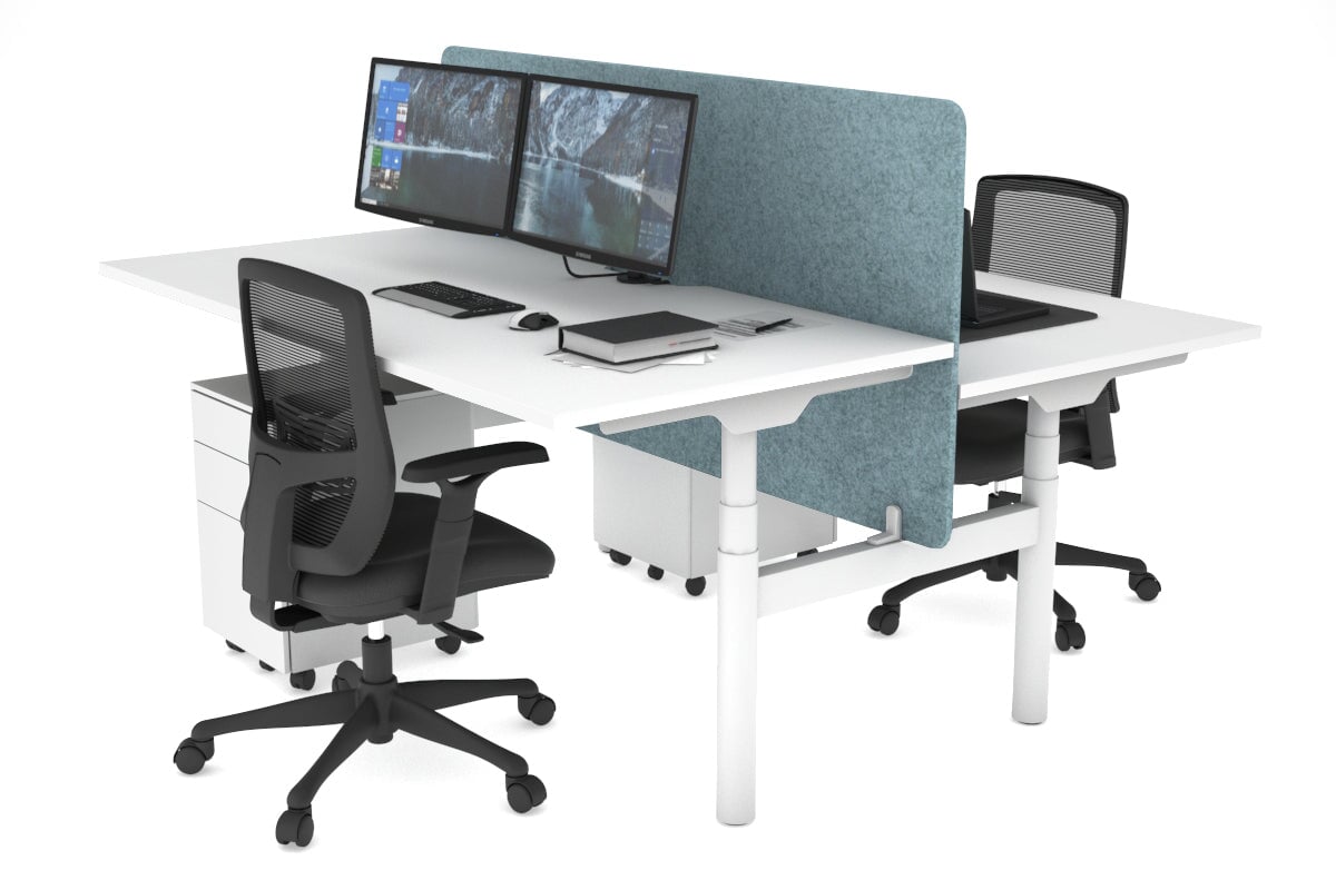 Flexi Premium Height Adjustable 2-Person H Bench Workstation - White Frame [1400L x 800W with Cable Management] - Ideal for Office, Home Workspace & Collaborative Environments