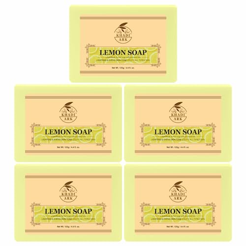 Khadi Ark Herbal Natural Handmade Lemon Bath Soap - 125g (Pack of 5) | Refreshing Citrus Cleanser for Soft Skin | Perfect for Daily Shower & Spa Relaxation