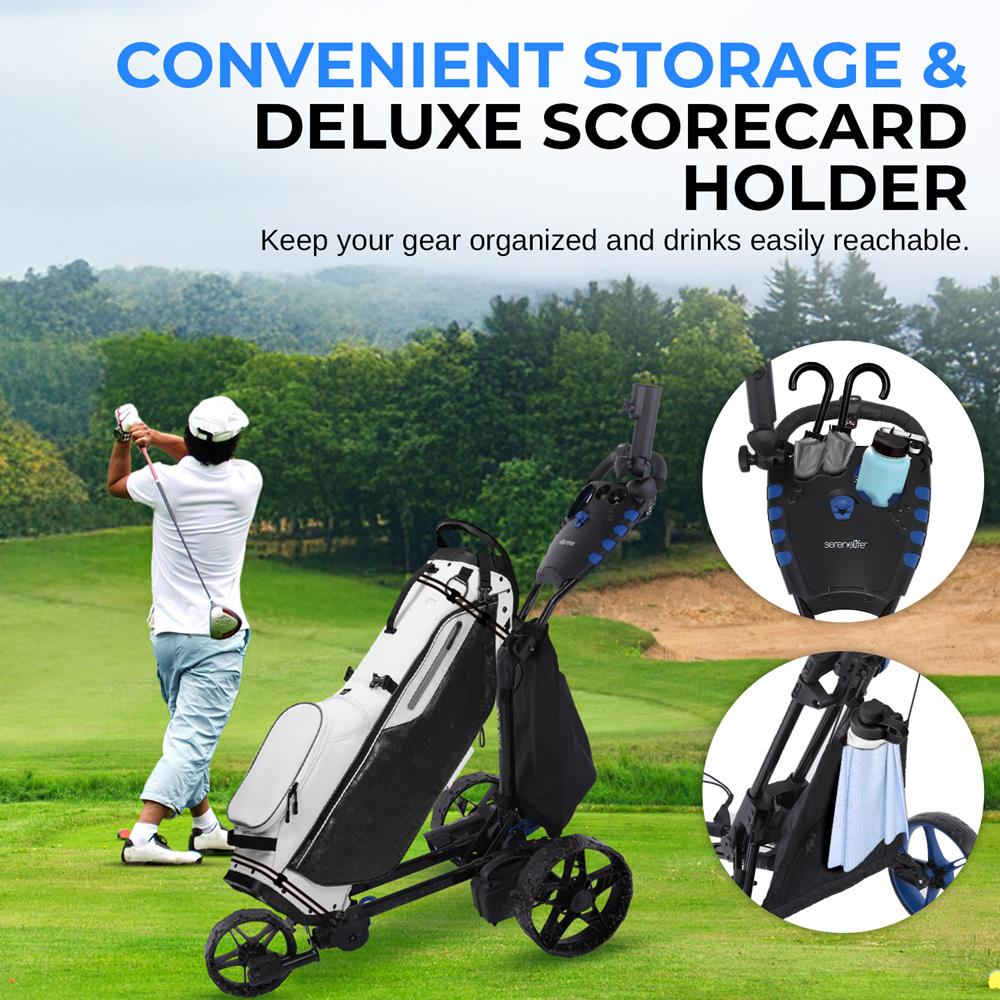 3 Wheel Electric Golf Push Cart - Lightweight & Foldable Golf Trolley for Men & Women - Perfect for Golf Courses, Driving Range & Outdoor Practice