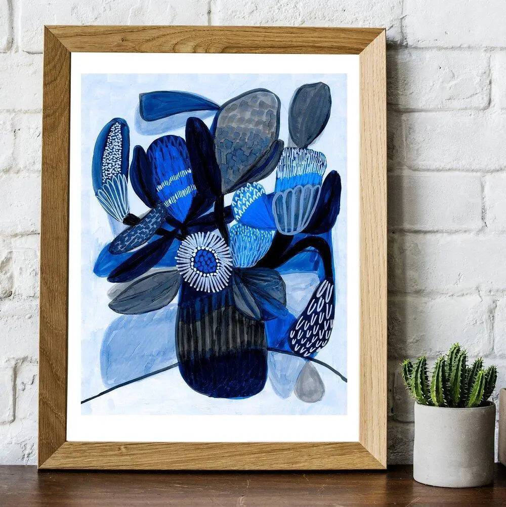 Native Blue Bunch Modern Art Print - Handmade Canvas Wall Decor for Living Room, Bedroom & Office - Perfect for Home Decor & Gift Giving