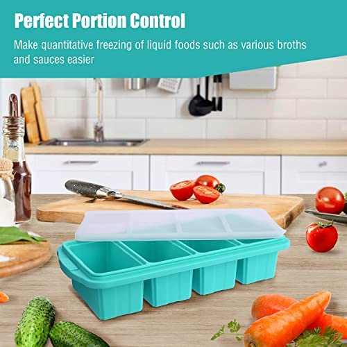 Silicone Freezing Tray with Lid - Large Non-Stick Ice Cube Tray for Soups, Broths & Sauces | 4 Compartment Freezer Container | Oven & Dishwasher Safe | Perfect for Meal Prep, Baby Food & Liquid Diet Storage