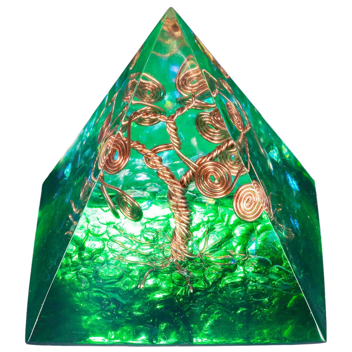 Healing Crystal Copper Wire Orgone Pyramid - Aqua Green Energy Generator for Meditation, Reiki & Chakra Balancing | Spiritual Decor, Yoga Room & Home Office Feng Shui