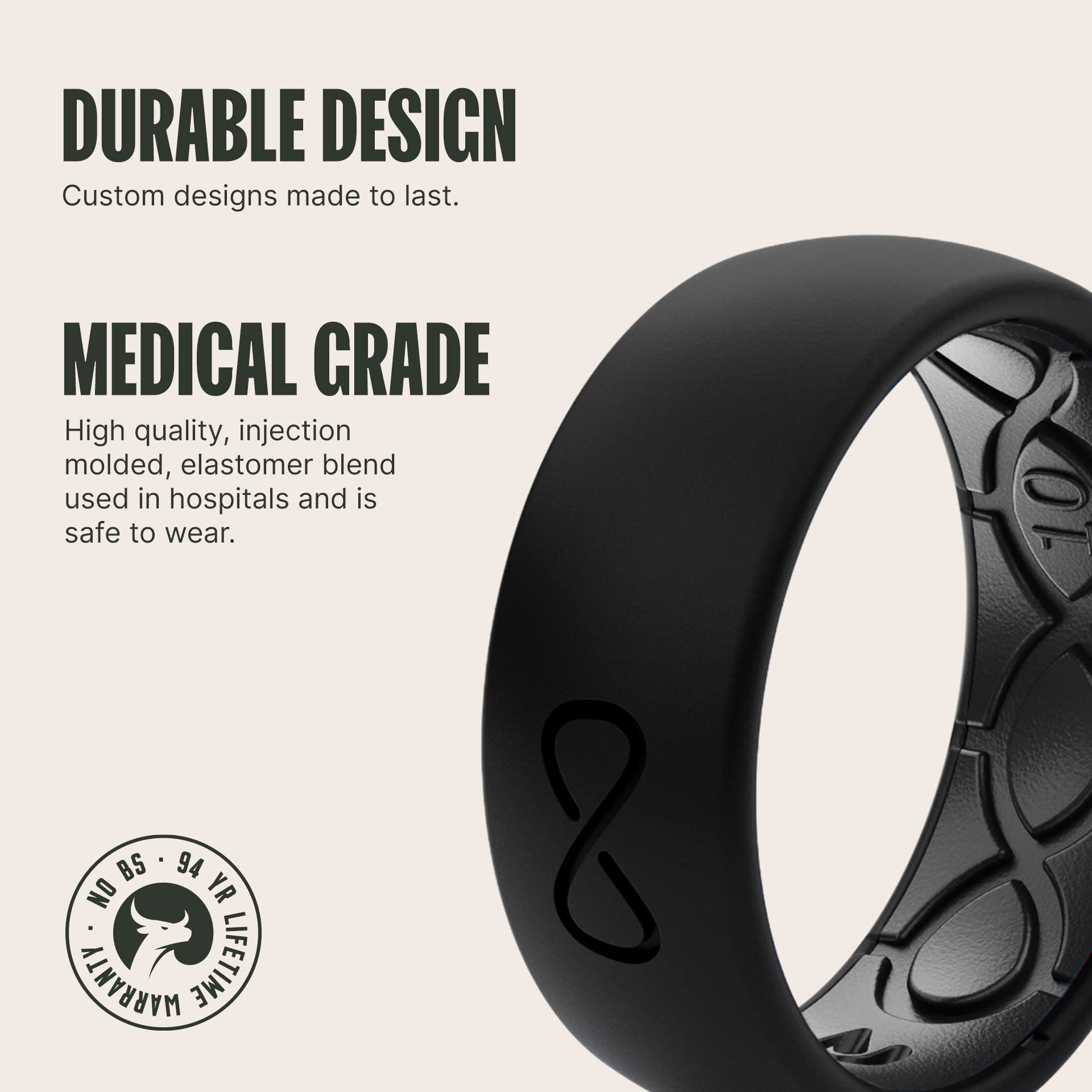 Groove Life Solid Silicone Ring for Men - Breathable Comfort Fit Wedding Band, Durable Rubber Ring with Unique Design & Lifetime Warranty - Perfect for Active Lifestyle, Gym, Swimming & Outdoor Adventures