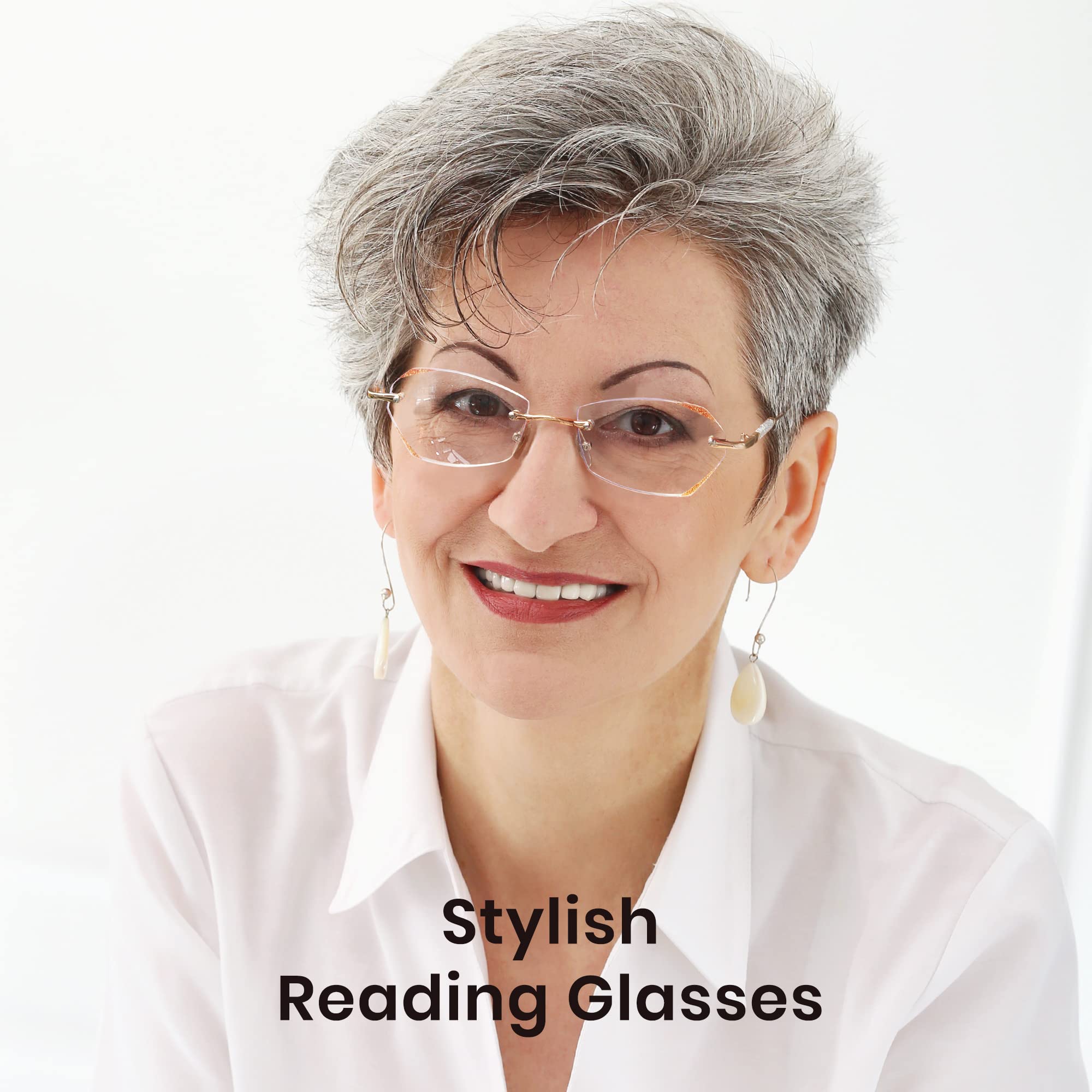 Cyxus Blue Light Blocking Reading Glasses for Women - Anti Eyestrain Computer Readers, Lightweight Rimless Eyeglasses for Work, Gaming & Screen Time