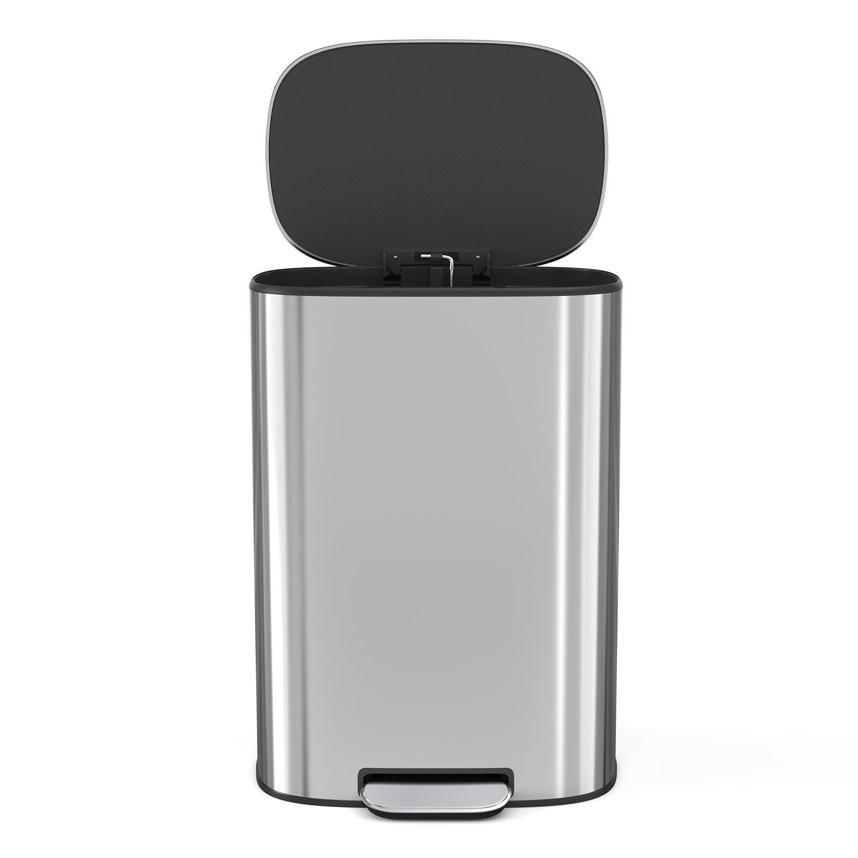 13 Gallon 50L Stainless Steel Step Trash Can with Soft Close Lid - Hands-Free Foot Pedal Kitchen Garbage Bin for Home, Office & Restaurant Use