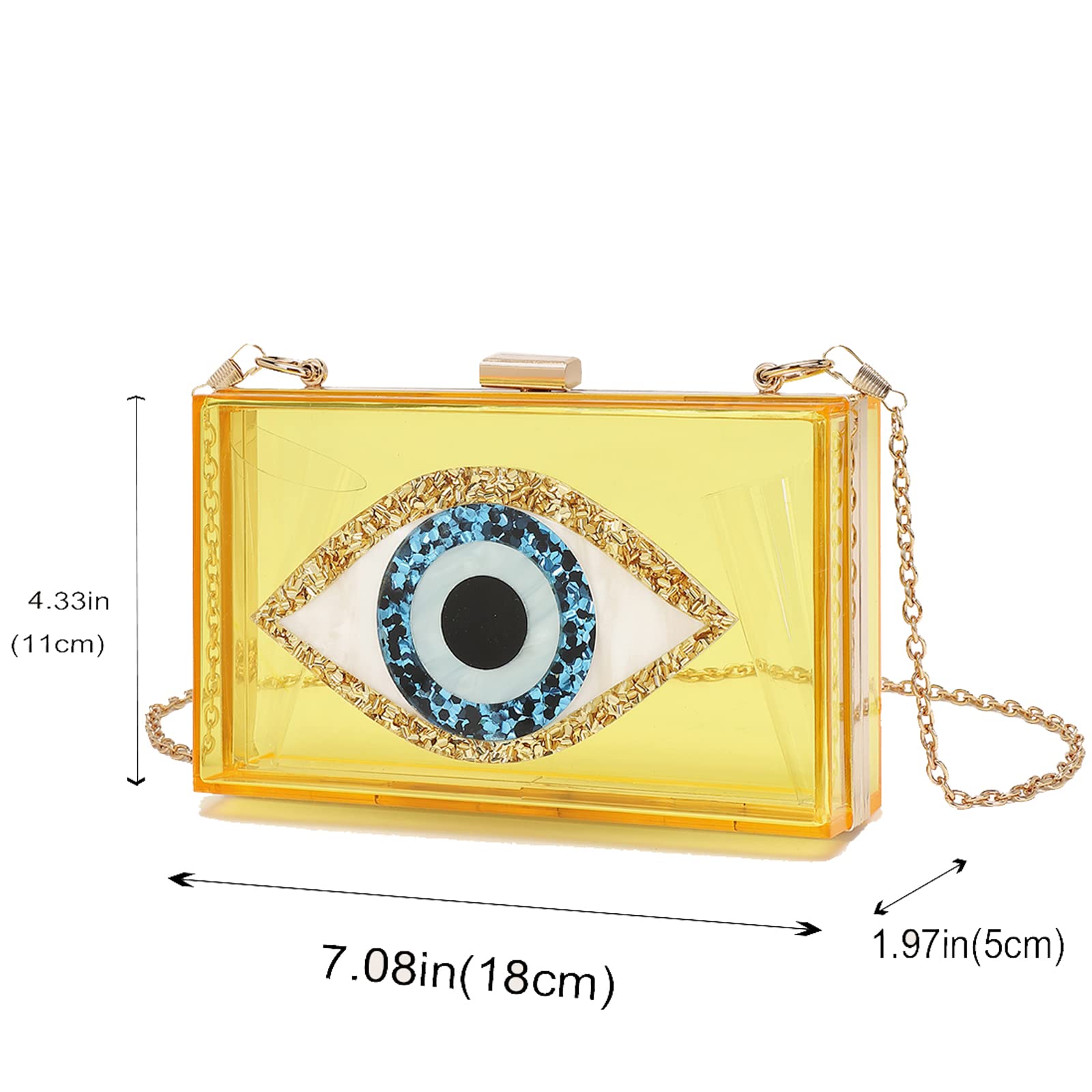 LETODE Women's Evil Eye Acrylic Clutch Purse - Glitter Evening Bag with Chain, Shoulder & Crossbody Strap - Perfect for Parties, Weddings & Night Out