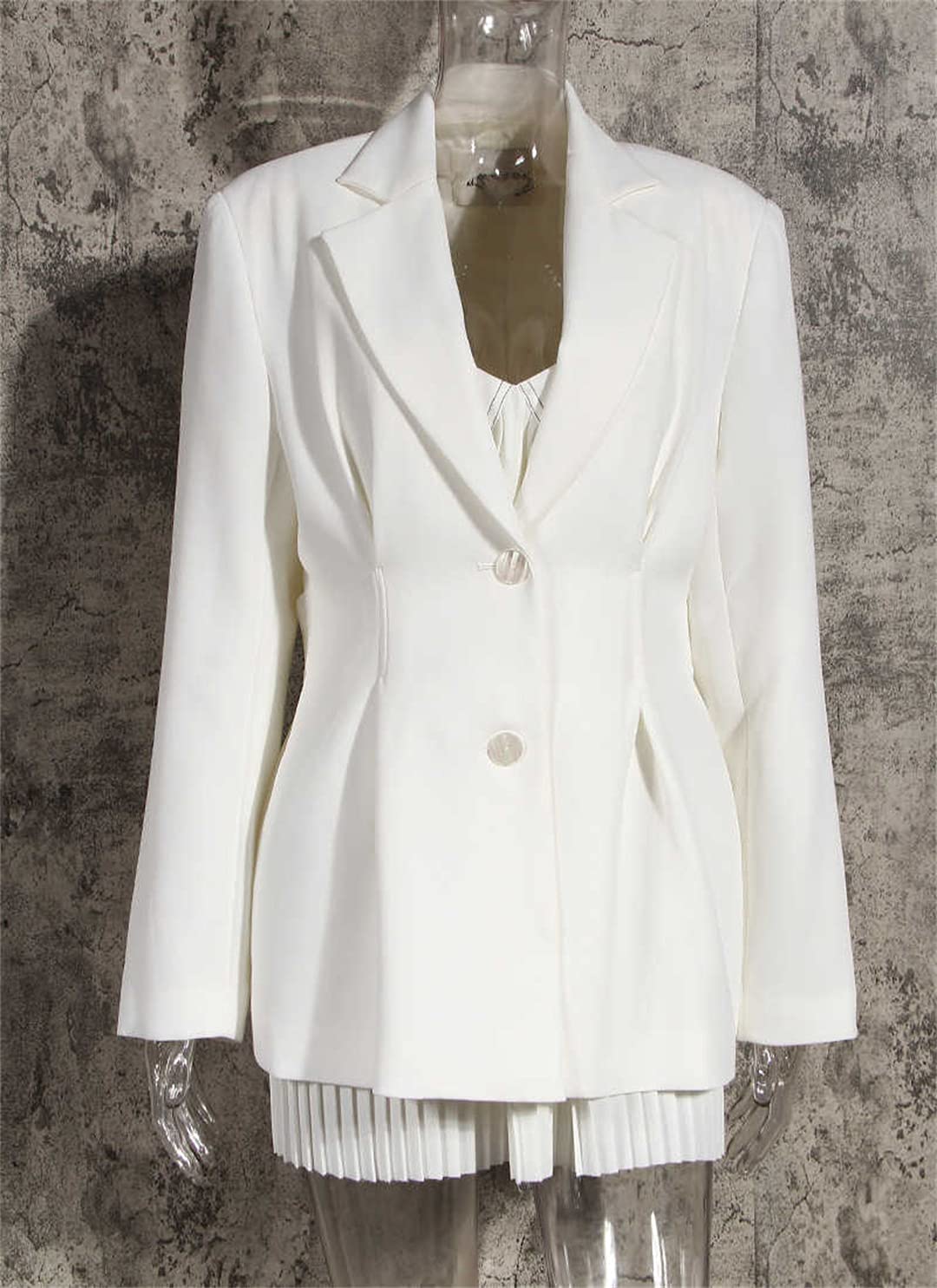 Women's White Bow Knot Split Hem Blazer Jacket - Asymmetrical Lapel Long Sleeve Loose Fit Coat for Fall | Office Wear, Casual Outfits, Date Night & Special Occasions