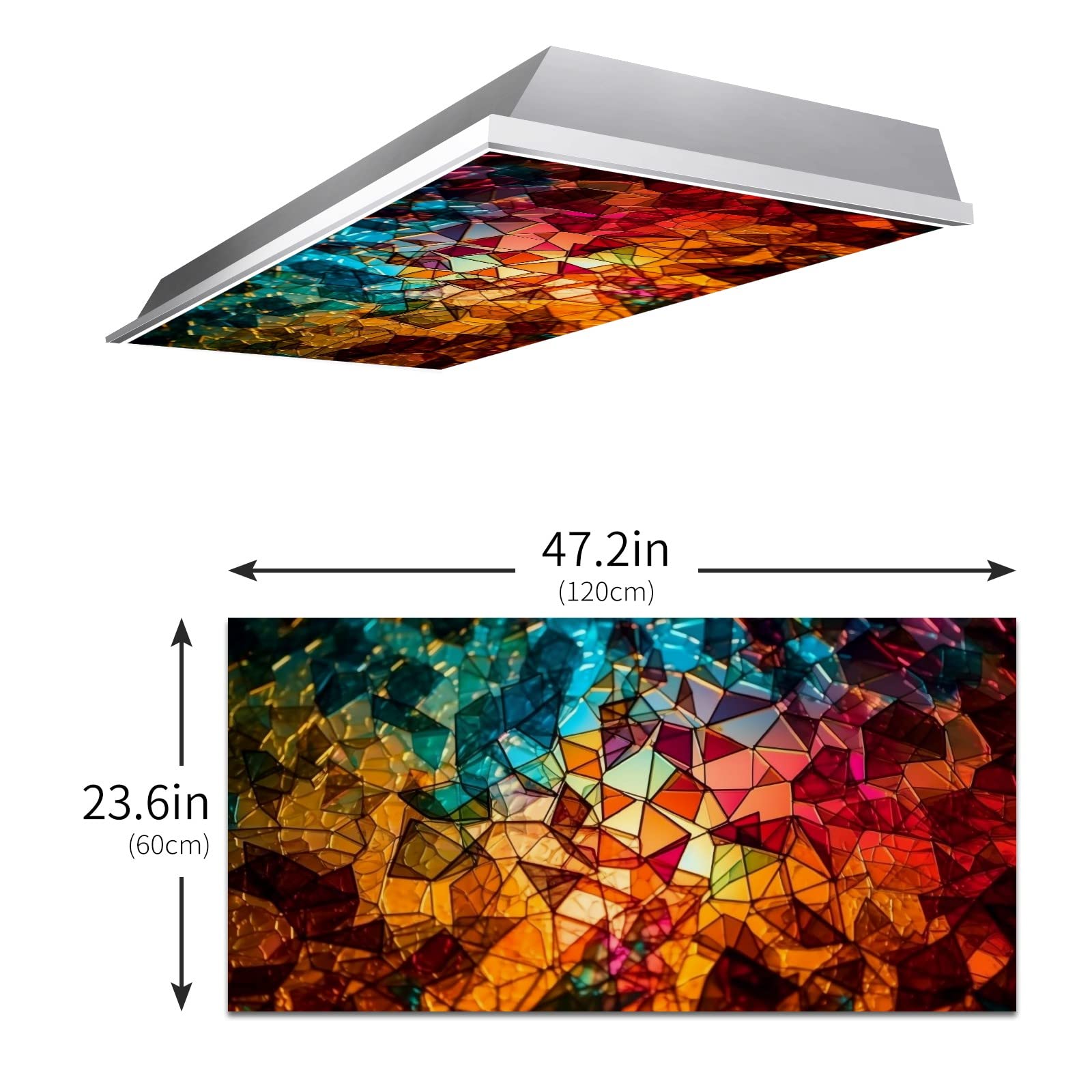 Fluorescent Light Cover for Classroom Ceiling Lights - 24x48 Inch (2x4 FT) Colorful Yellow & Blue Window Glass Pattern - Reduce Glare, Improve Focus & Prevent Headaches - Perfect for Schools, Offices & Study Rooms