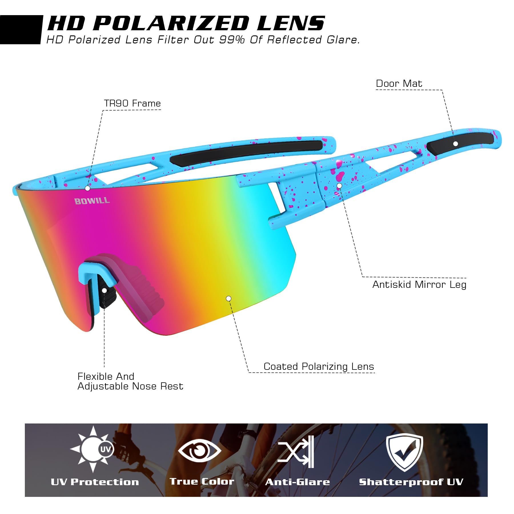 BOWILL Youth Polarized Sunglasses for Boys & Girls - UV 400 Protection Sports Sunglasses for Teens - Perfect for Cycling, Baseball, Softball & Outdoor Activities