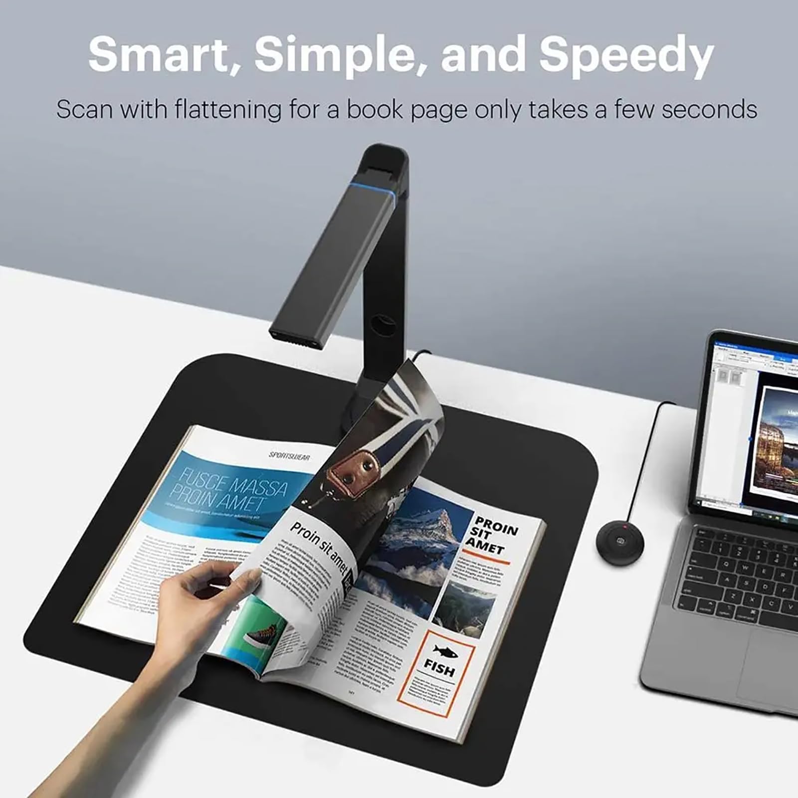 HTONVK 16MP Portable Document Scanner - High Definition A3 Book Scanner with OCR, Auto-Flattening & Multi-Language Support - Foldable Scanner for Office, Teachers & Home Use - Perfect for Digitizing Books, Contracts & Archiving Documents