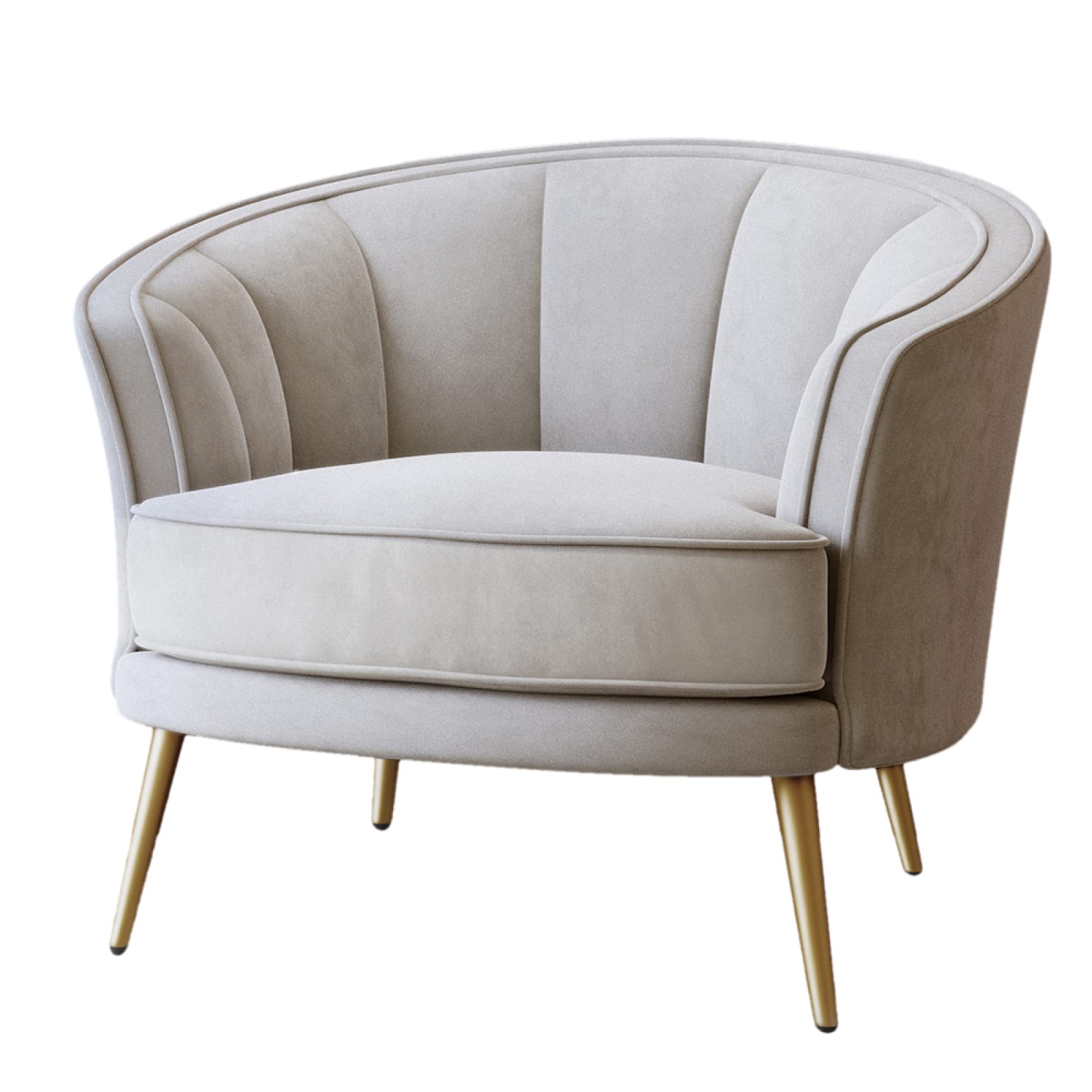 Velvet Upholstered Barrel Armchair with Black Metal Tapered Legs - Modern Accent Chair for Living Room, Bedroom & Office - Cozy Lounge Seating for Reading Nooks and Conversation Areas (Beige)