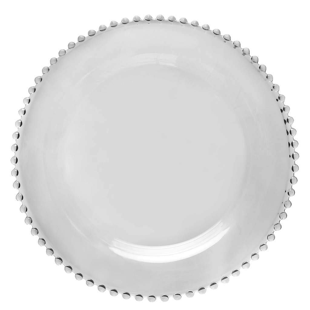4-Piece Glass Dinner Plate Set with Beaded Edge - 10.4