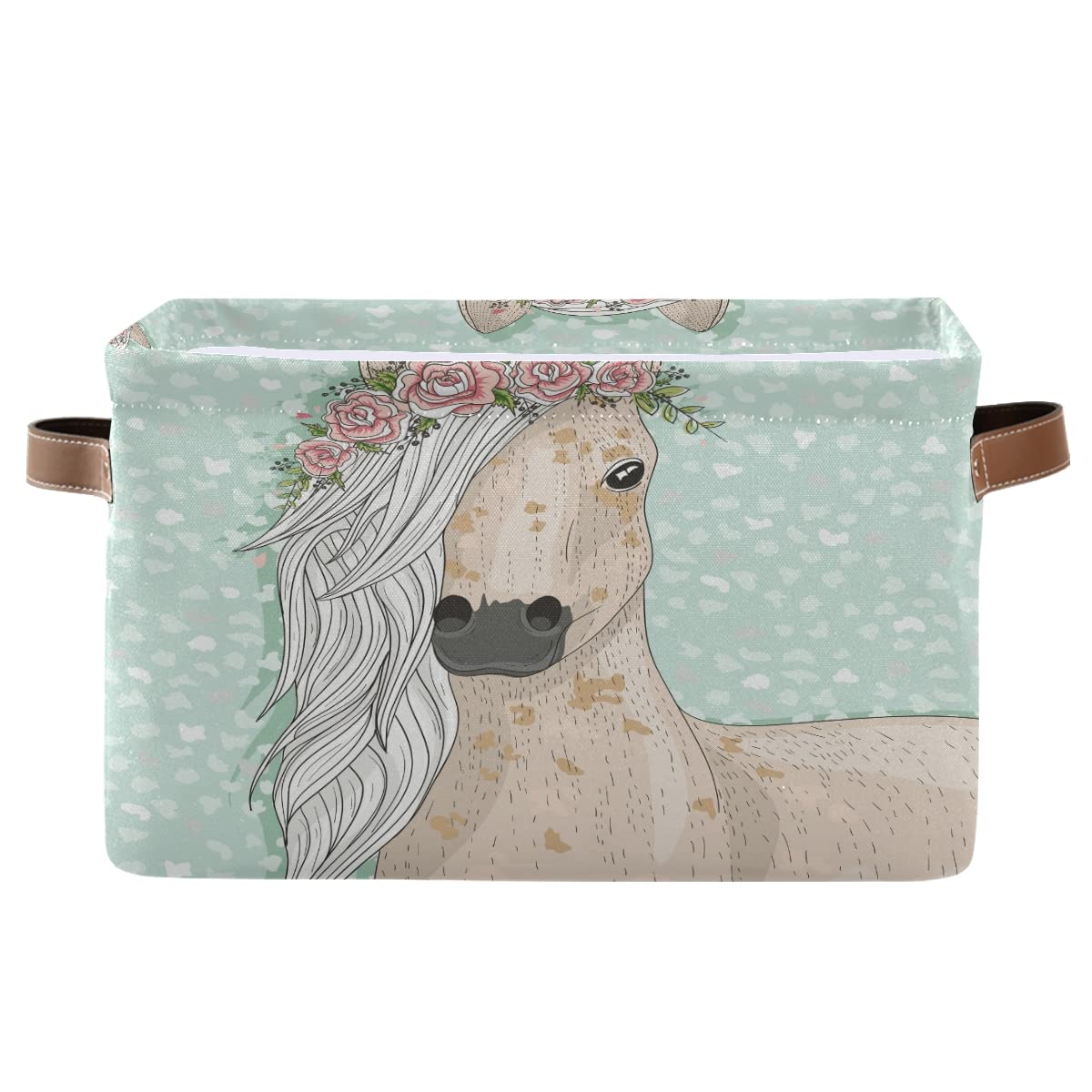 Floral Horse Canvas Storage Basket - Home & Office Organizer for Shelves & Closets
