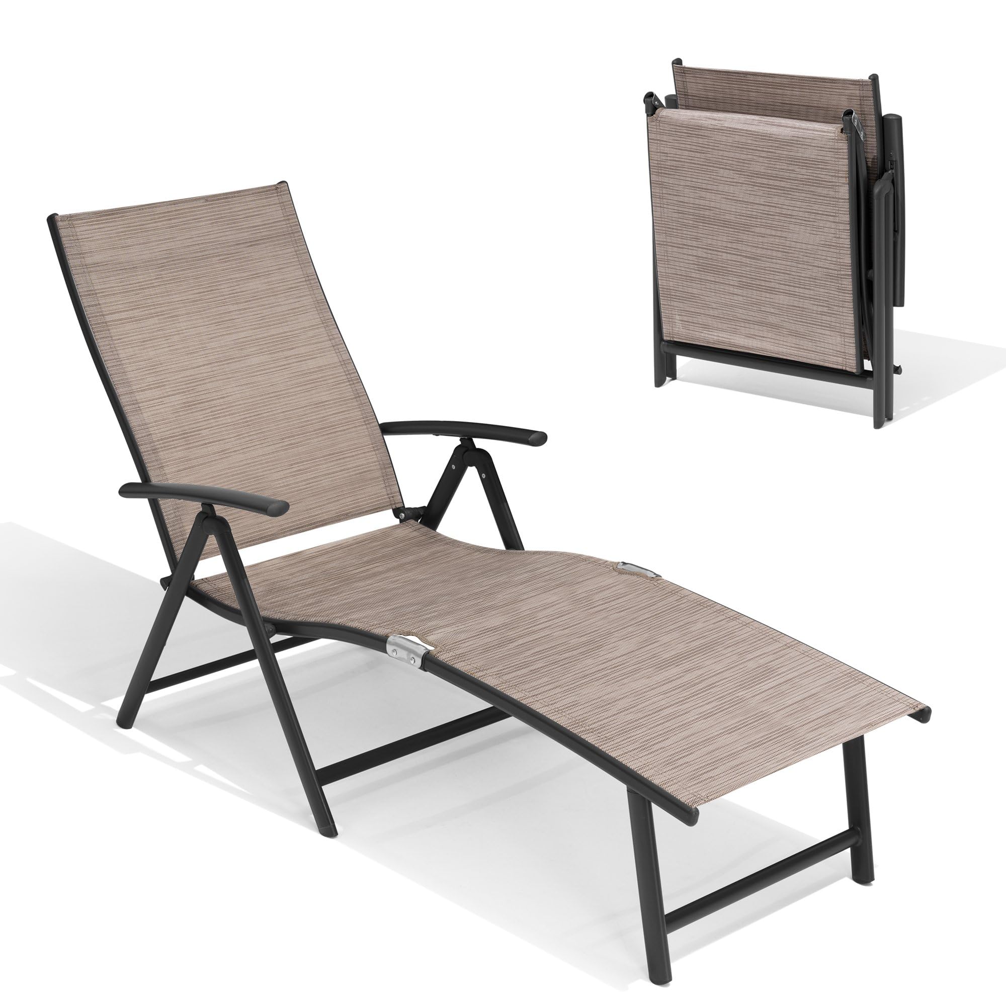 Crestlive Folding Patio Chaise Lounge Chair - Adjustable Aluminum Outdoor Pool Recliner with 8 Positions, No Assembly Required - Perfect for Backyard, Beach, and Poolside Relaxation