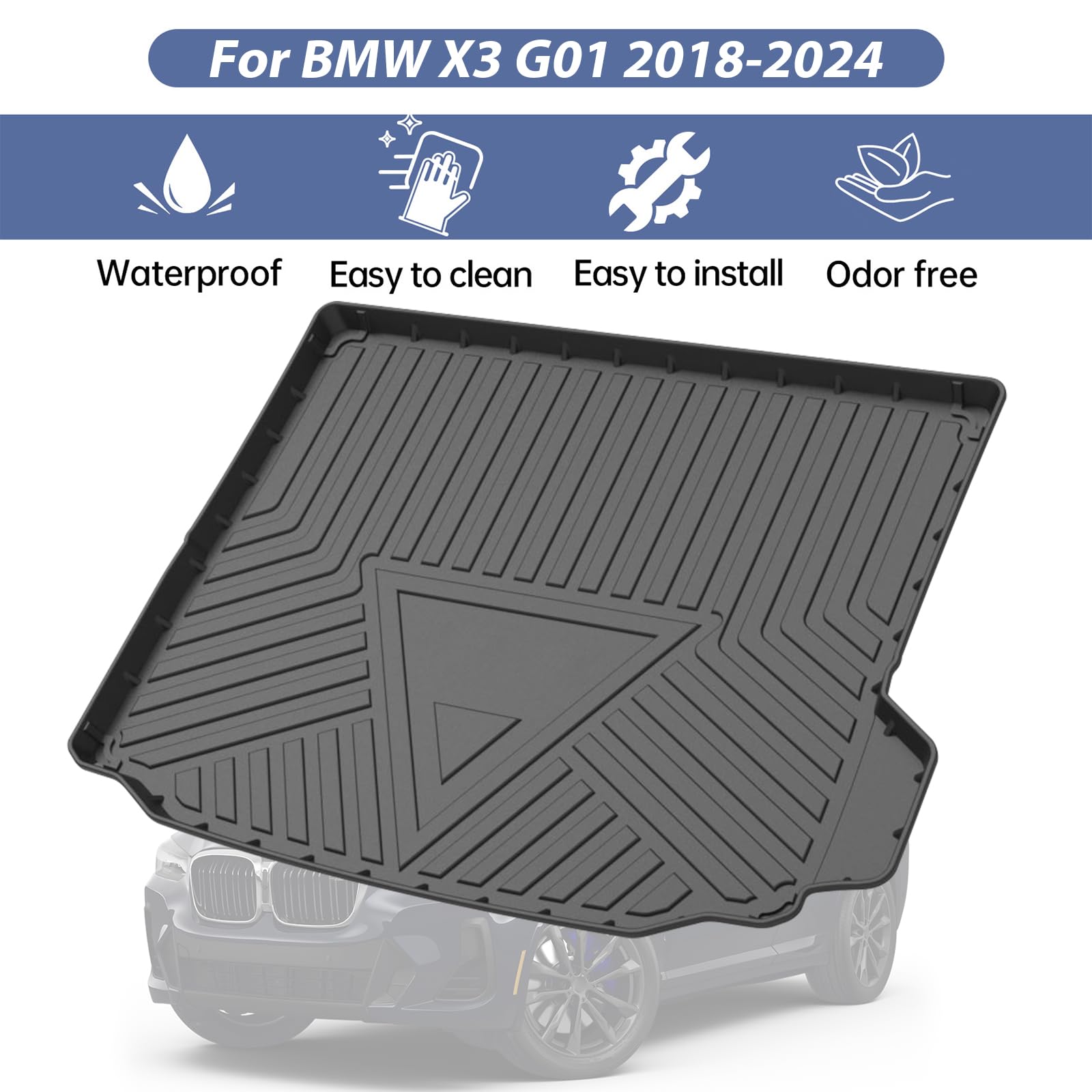 PSLER All-Weather Custom Cargo Liner Mats for BMW X3 (G01) 2018-2024 - Heavy Duty Trunk Protector, Non-Slip Car Floor Mats - Perfect for Road Trips, Grocery Hauling & Outdoor Adventures (Excludes X3 xDrive30e PHEV Model)
