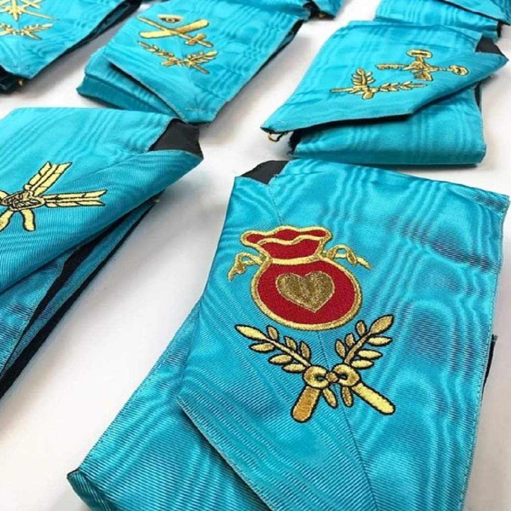 Masonic Officers Collars Set of 9 - AASR Machine Embroidered Freemason Regalia for Lodge Meetings & Ceremonies