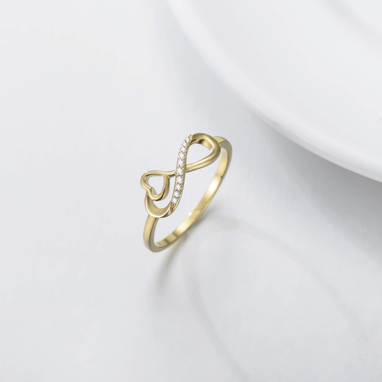10K Solid Yellow Gold Infinity Heart Moissanite Ring for Women - Elegant Engagement, Wedding, Anniversary & Birthday Jewelry Gift for Girlfriend, Wife & Mother - Size 4.5-12 - Perfect for Romantic Occasions & Everyday Wear