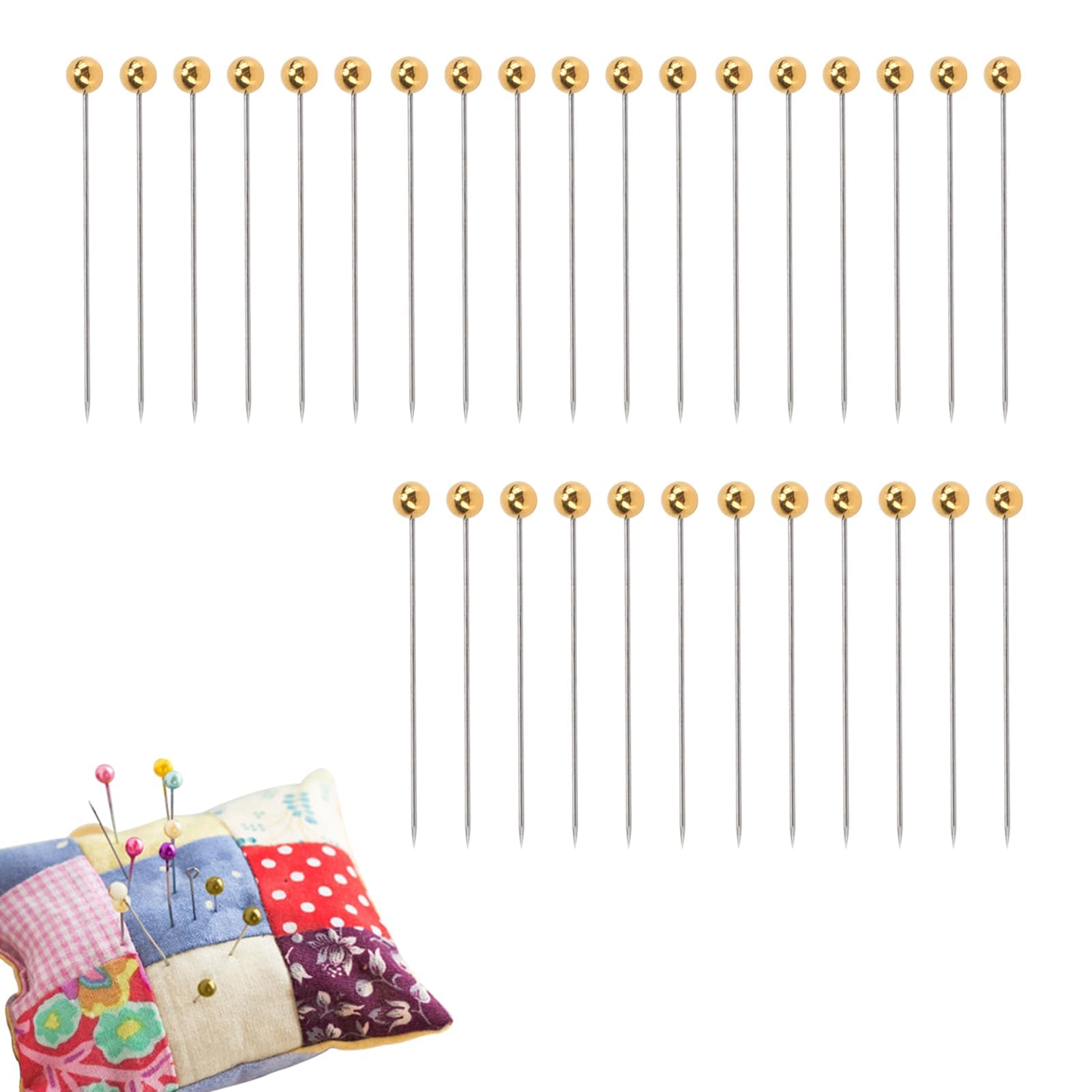 200Pcs Gold Ball Head Sewing Pins for Fabric Quilting & Crafting - Storage Box Included