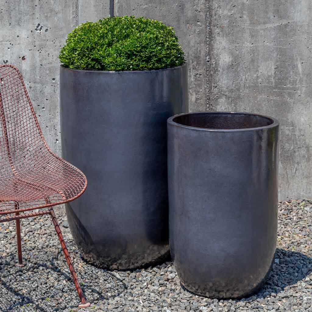 Campania International Cole Metal Grey Planter Set of 2 – Modern Outdoor Garden Plant Pots for Patio, Balcony & Home Decor