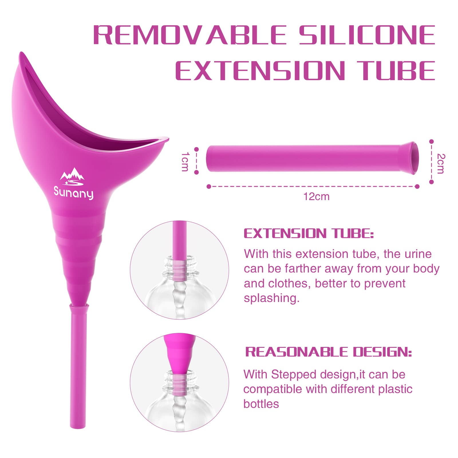 Sunany Female Urinal with Silicone Funnel - Portable Standing Pee Device for Women - Reusable Outdoor Travel Urinal - Perfect for Camping, Hiking, Road Trips & Emergency Use