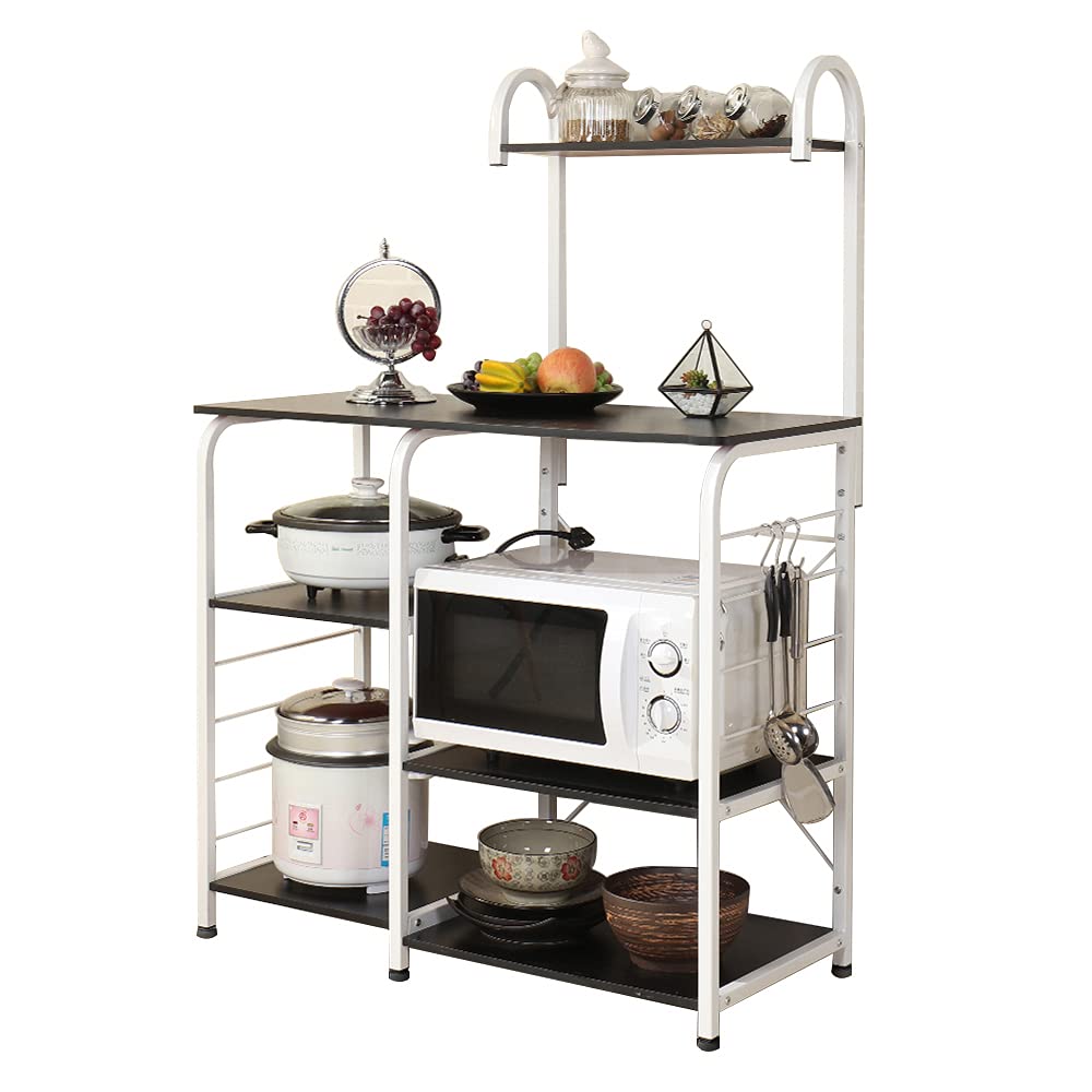 Soges Multi-Functional Kitchen Baker's Rack with Microwave Stand - Heavy Duty Storage Cart Workstation Shelf for Small Spaces - Black Brown 172-BK - Perfect for Kitchen Organization & Microwave Storage