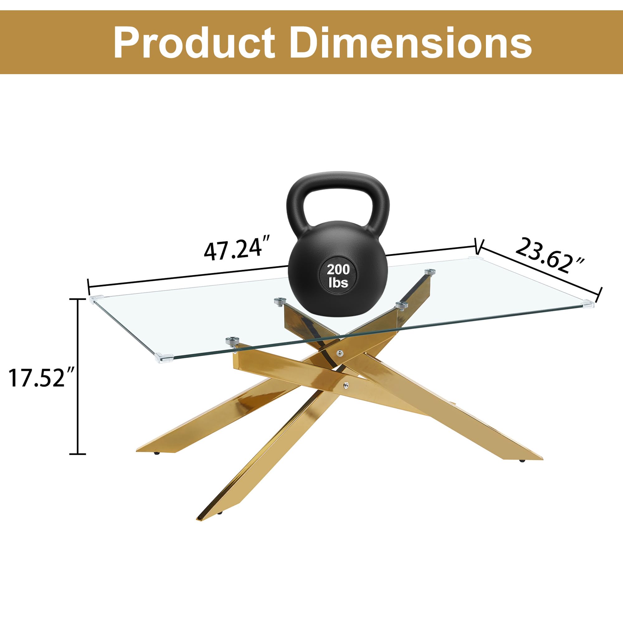 Gold Glass Coffee Table and End Table Set of 3 - Modern 3-Piece Living Room Table Set with Tempered Glass & Geometric Gold Metal Legs for Bedroom, Home Office - Perfect for Small Spaces, Apartments and Contemporary Decor