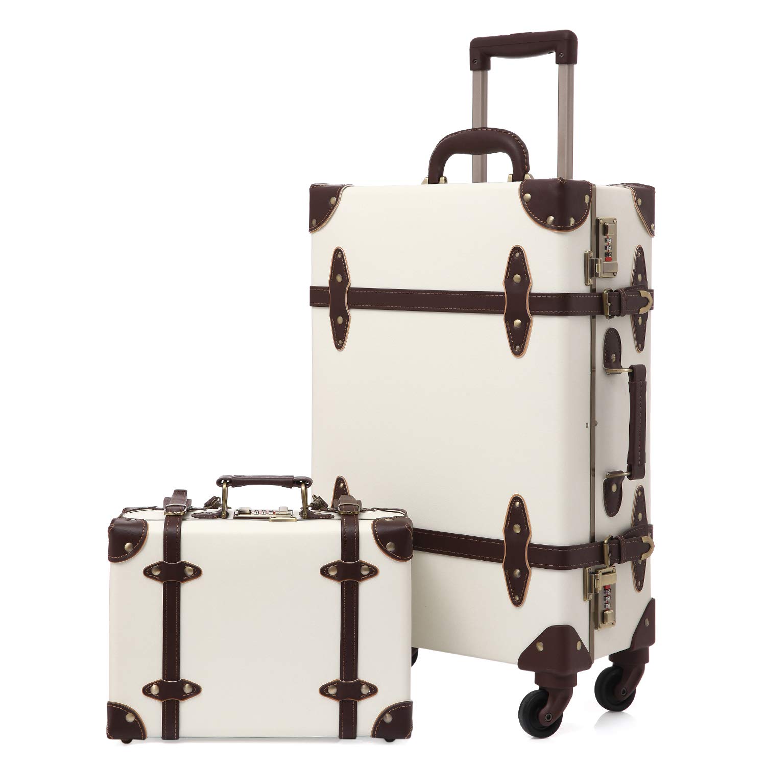 Urecity Vintage Suitcase Set for Women - 2 Piece Retro Luggage with Designer Trunk - 26