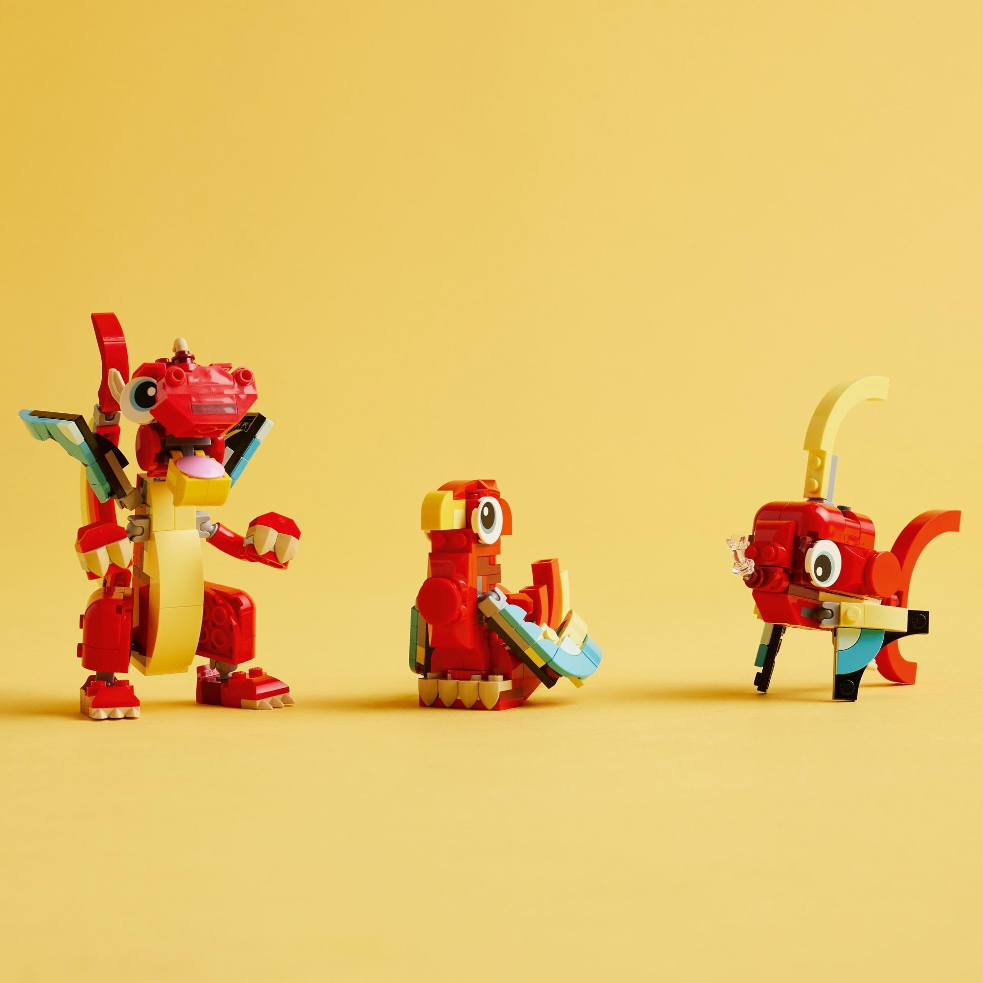 LEGO Creator 3-in-1 Red Dragon Building Toy Set - Transforms into Fish & Phoenix - Creative STEM Toy Gift for Kids Ages 6+ (31145) - Perfect for Imaginative Play, Birthday Gifts & Dragon Lovers