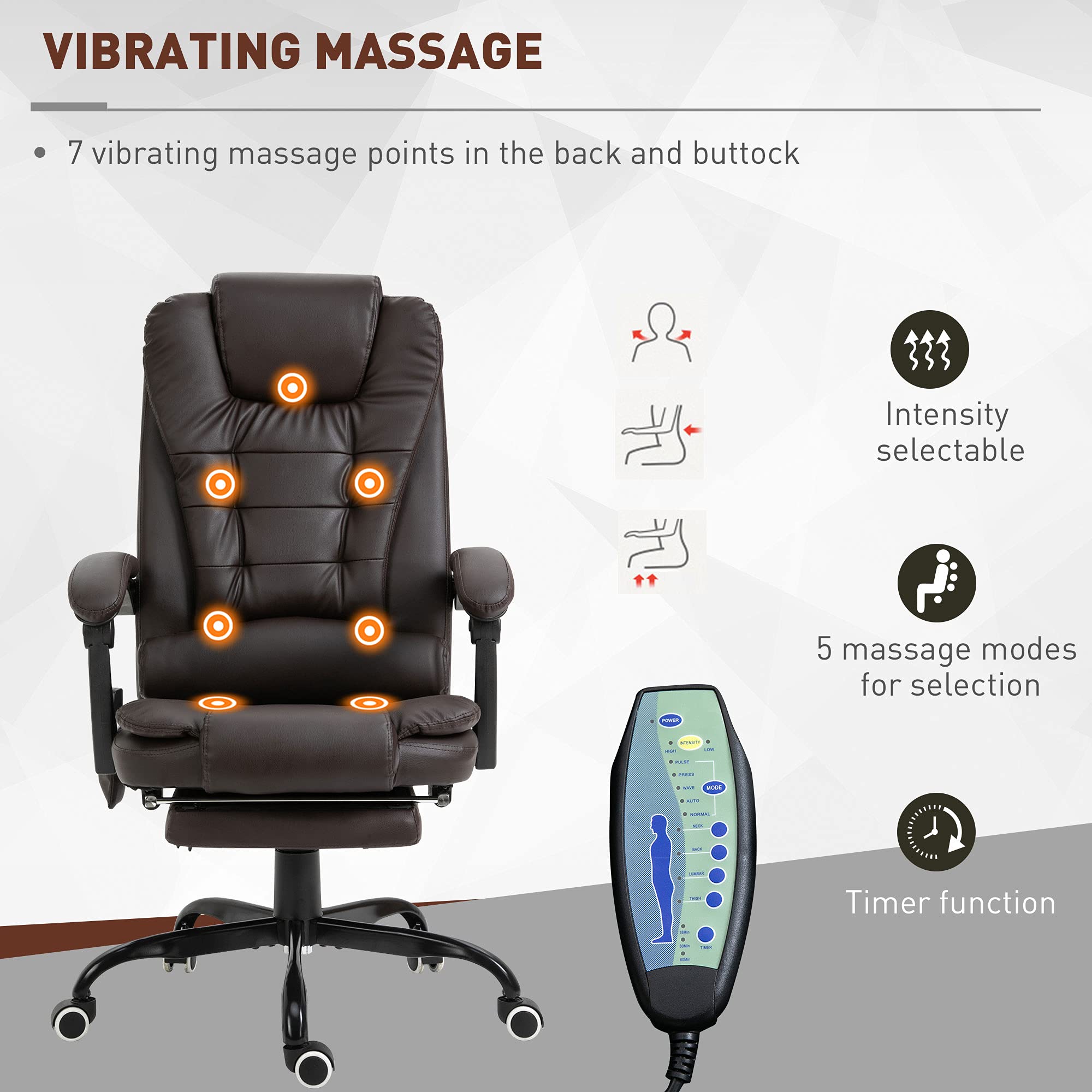Vinsetto 7-Point Vibrating Massage Office Chair - High Back Executive Recliner with Lumbar Support & Footrest - Adjustable Height Ergonomic Chair for Home & Office - Perfect for Work, Gaming & Relaxation (Brown)