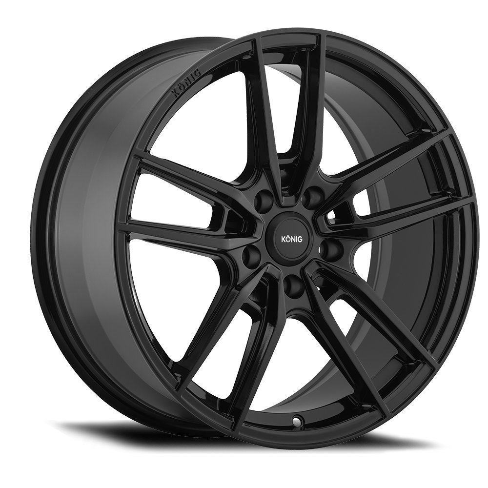 Konig Myth Gloss Black Aluminum Wheels with Milled Spokes - 18x8 Inches, 5x114.3 Bolt Pattern, +35 Offset - Perfect for JDM Imports, Tuner Cars & Street Performance Upgrades