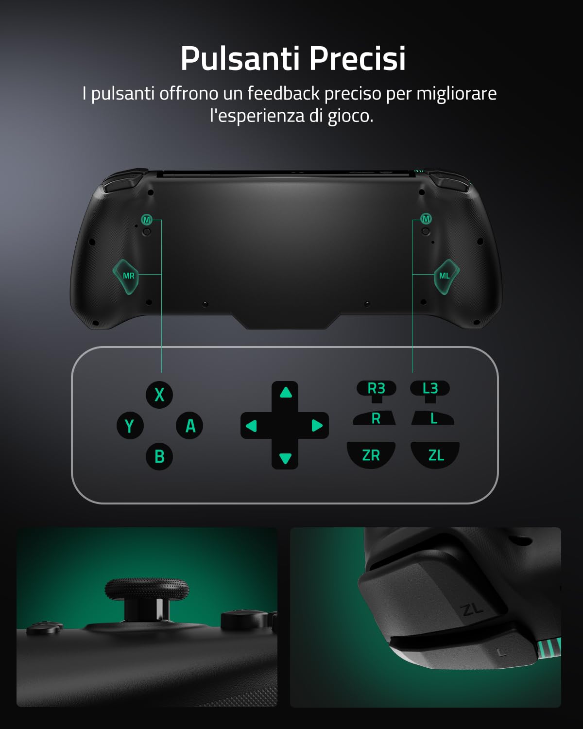 PALPOW Luminous LED Switch Controller for Nintendo Switch/OLED - 7 Color LED, Turbo, Button Mapping - Compatible with Switch & OLED Models - Replacement One-Piece Joypad - Perfect for Gaming at Night or Low Light Conditions
