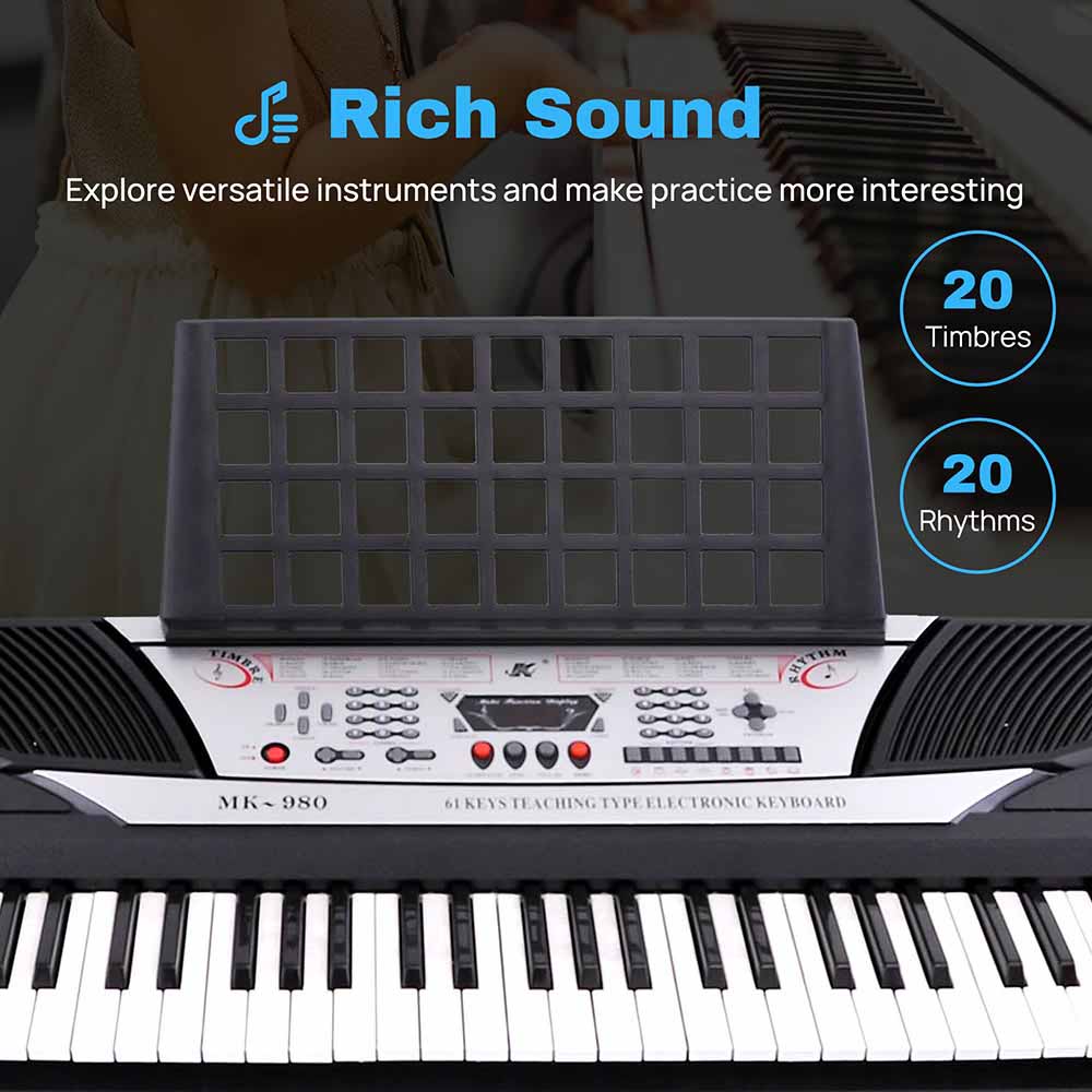 TheLAShop 61-Key Portable Electronic Keyboard Piano MK980 - Perfect for Beginners, Home Practice & Live Performances