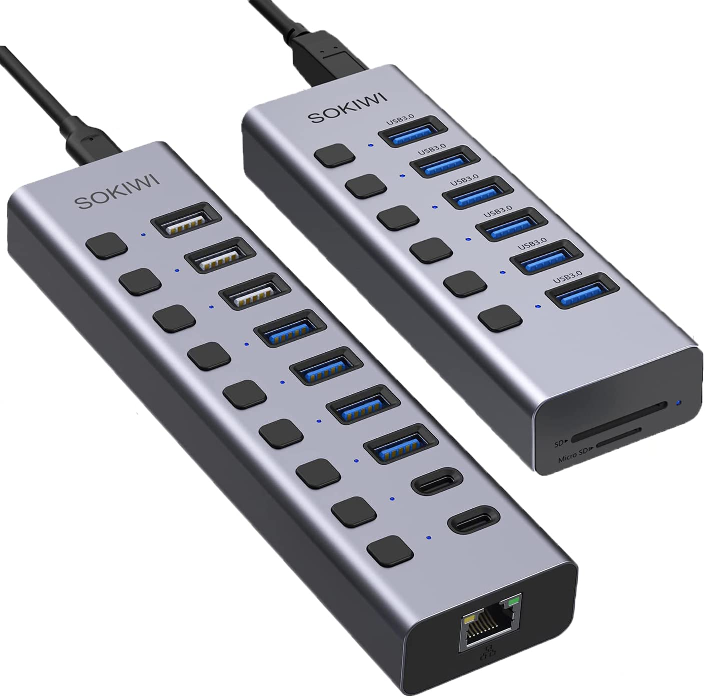 10-in-1 USB 3.0 & USB C Hub with Ethernet Port, 8-in-1 USB 3.0 Hub with SD/TF Card Reader - Multi-Port Adapter for MacBook Pro/Air, Dell, HP, Lenovo Laptops - Perfect for Home Office, Gaming & Travel