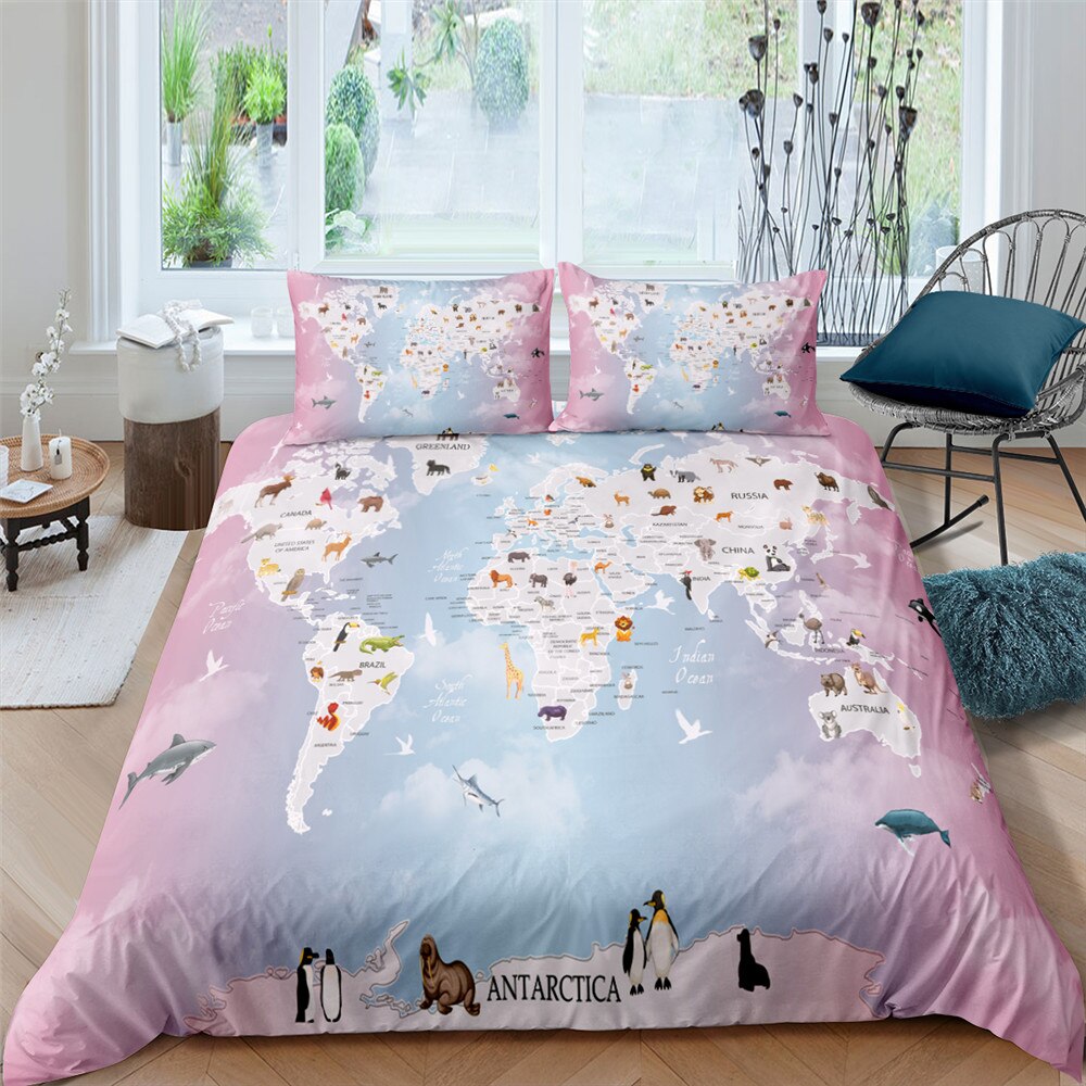 Premium World Map Bedding Set - 100% Cotton Duvet Cover & Pillowcases - Unique Travel-Themed Decor for Bedroom, Dorm, or Airbnb - Perfect Gift for Travel Lovers & Geography Enthusiasts