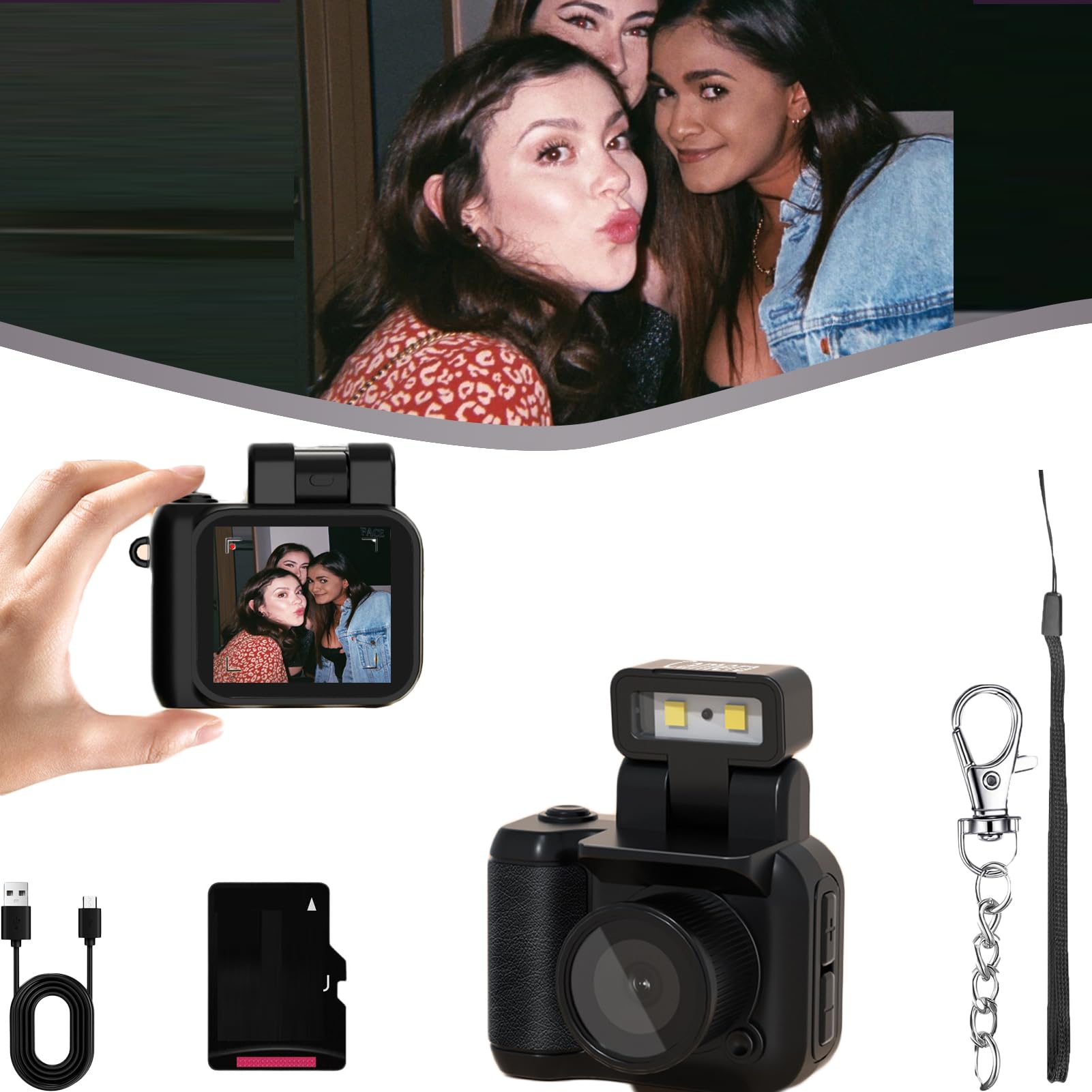 2025 Mini Keychain Camera - Retro Digital Camera with LED Flash, 100 Mins Battery Life, Portable Video Recorder for Vlogging, 90s Nostalgic Photography | Perfect for Travel, Daily Vlogs & Retro Style Captures