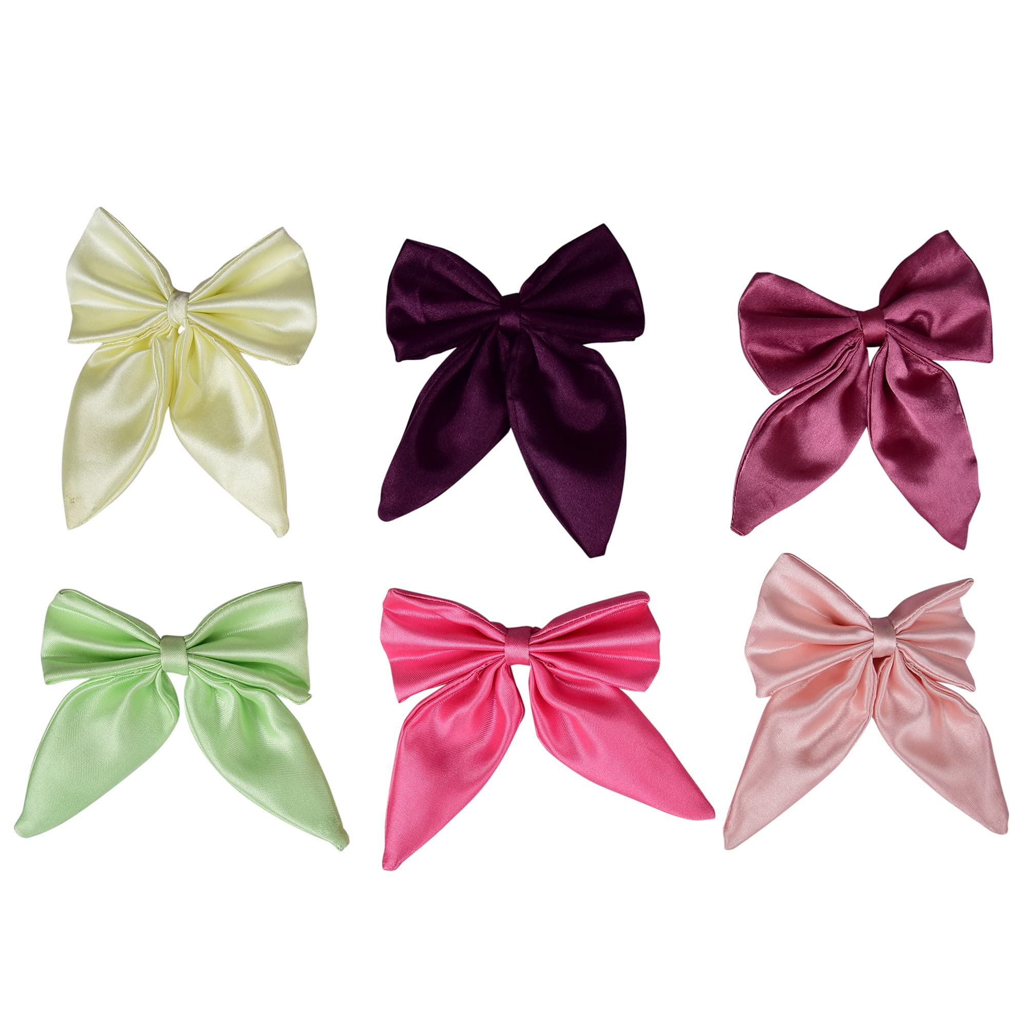 MATKOOZ Satin Silk Rabbit Ear Bow Hair Clips - 6 Pack Multicolor Hair Accessories for Women & Girls - Perfect for Parties, Weddings, Daily Styling & Gifts