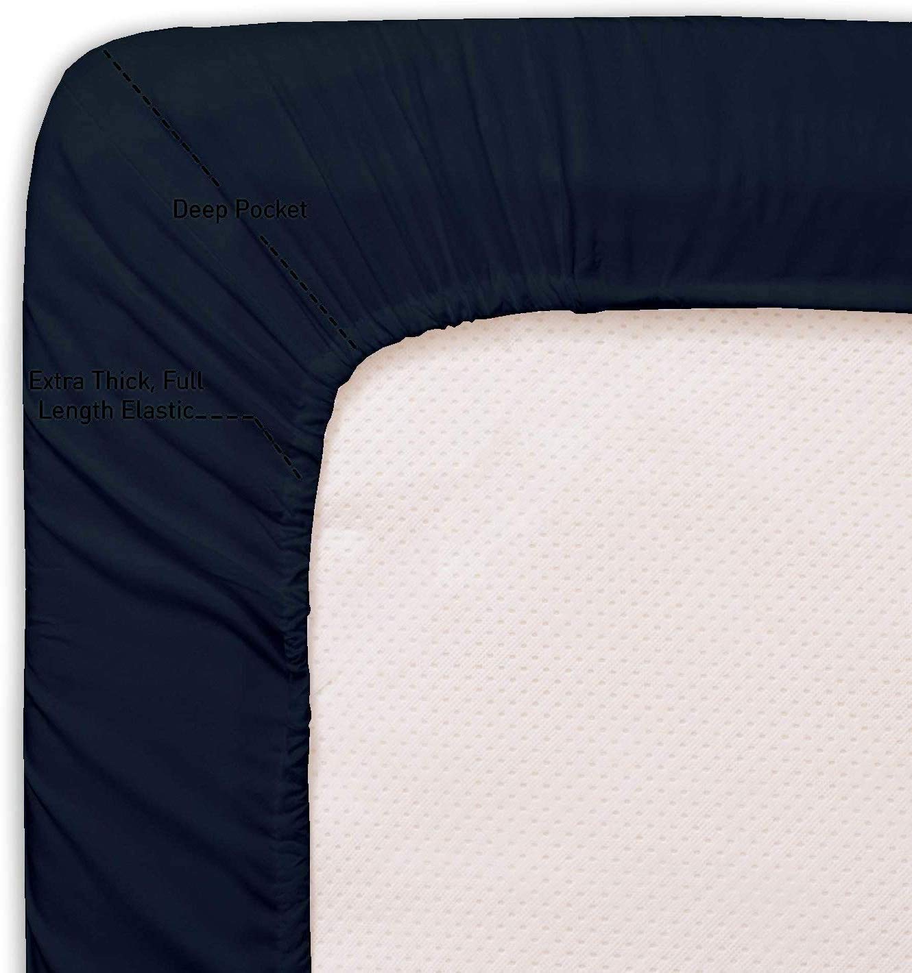 100% Cotton Short Queen Sheet Set - 4 Piece Navy Blue Luxury Bed Sheets, Soft & Breathable, Deep Pocket Fits Up to 16