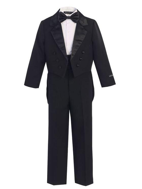 Boys Black Long Tail Tuxedo Suit - Formal Wedding & Special Occasion Outfit for Kids