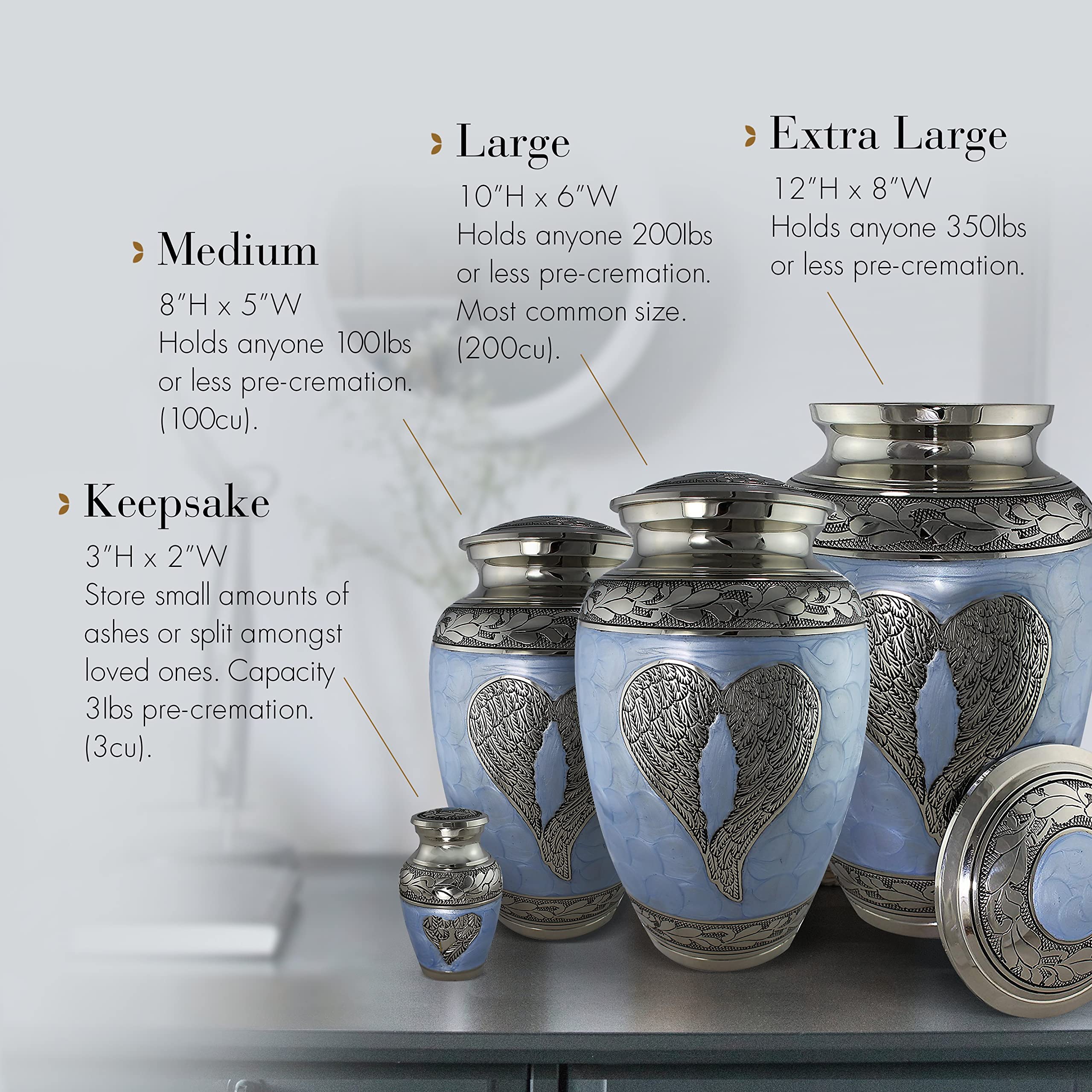 Blue Angel Cremation Urn for Adult Male Ashes - Personalized Handcrafted Memorial Urn for Human Ashes - Decorative Large Keepsake Urn for Funeral, Home Memorial & Remembrance Ceremonies