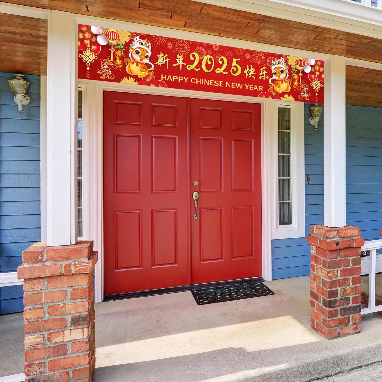 2025 Chinese New Year Snake Decorations - Large 8.2x1.5ft Fabric Happy New Year Banner for Spring Festival | Indoor/Outdoor Party Supplies, Wall Decor & Home Celebration